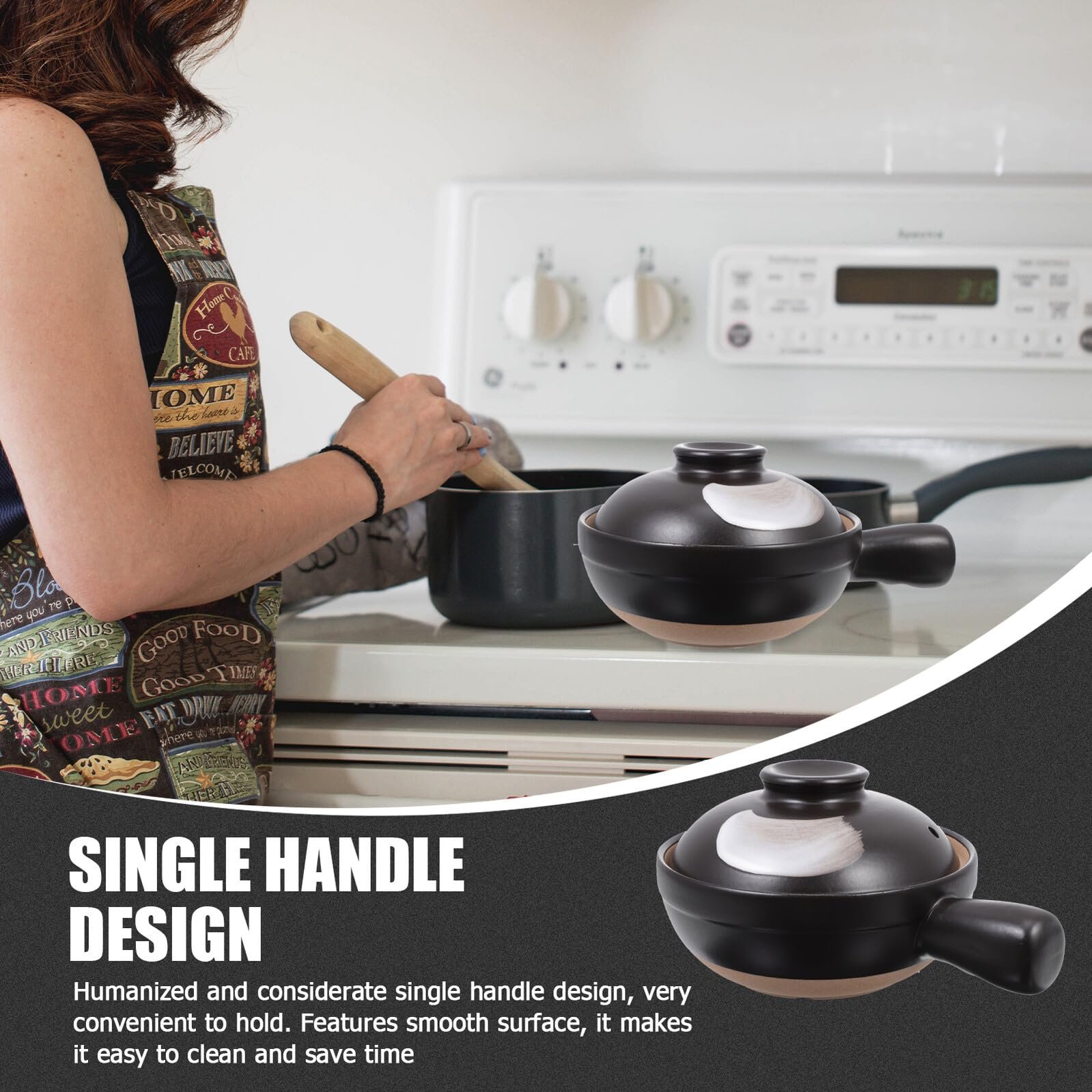 Кастрюля керамическая С ручкой и крышкой термостойкая, фото №5