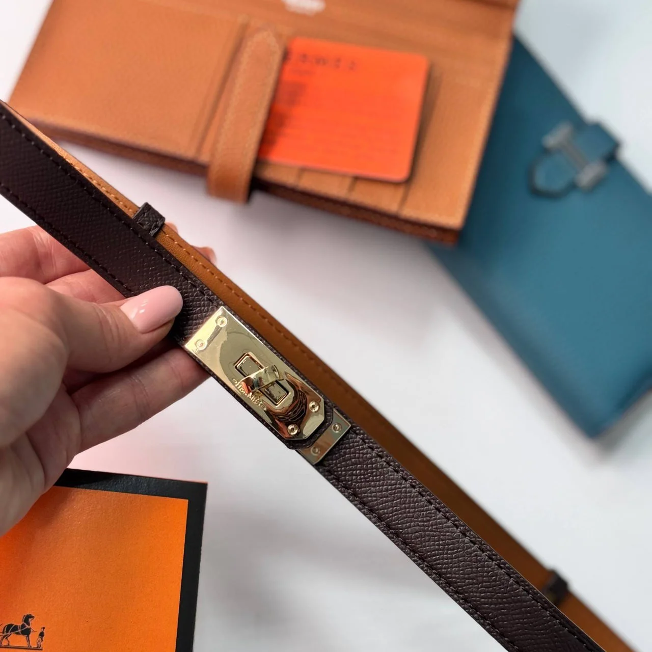 Ремінь жіночий темно коричневий шкіряний Hermes, фото №11