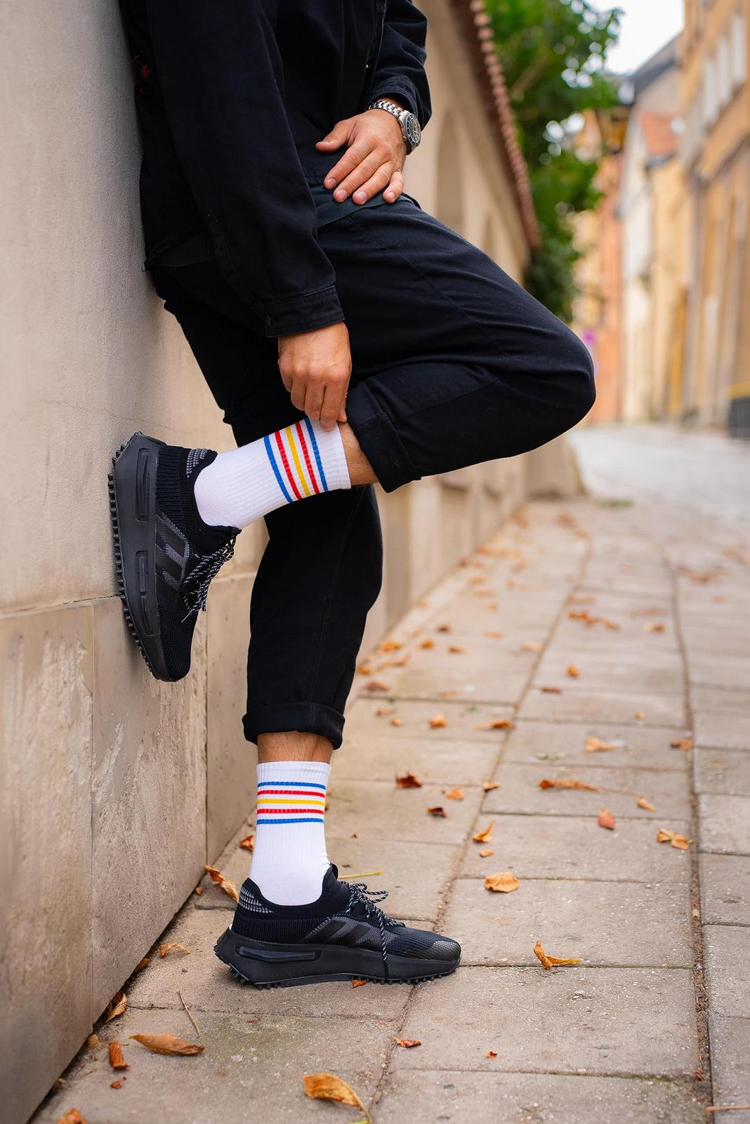 Носки Rainbow Socks Хлопковые Удобные носки до середины голени Белый Ретро Повседневные носки в полоску Набор - 3 пары, фото №6