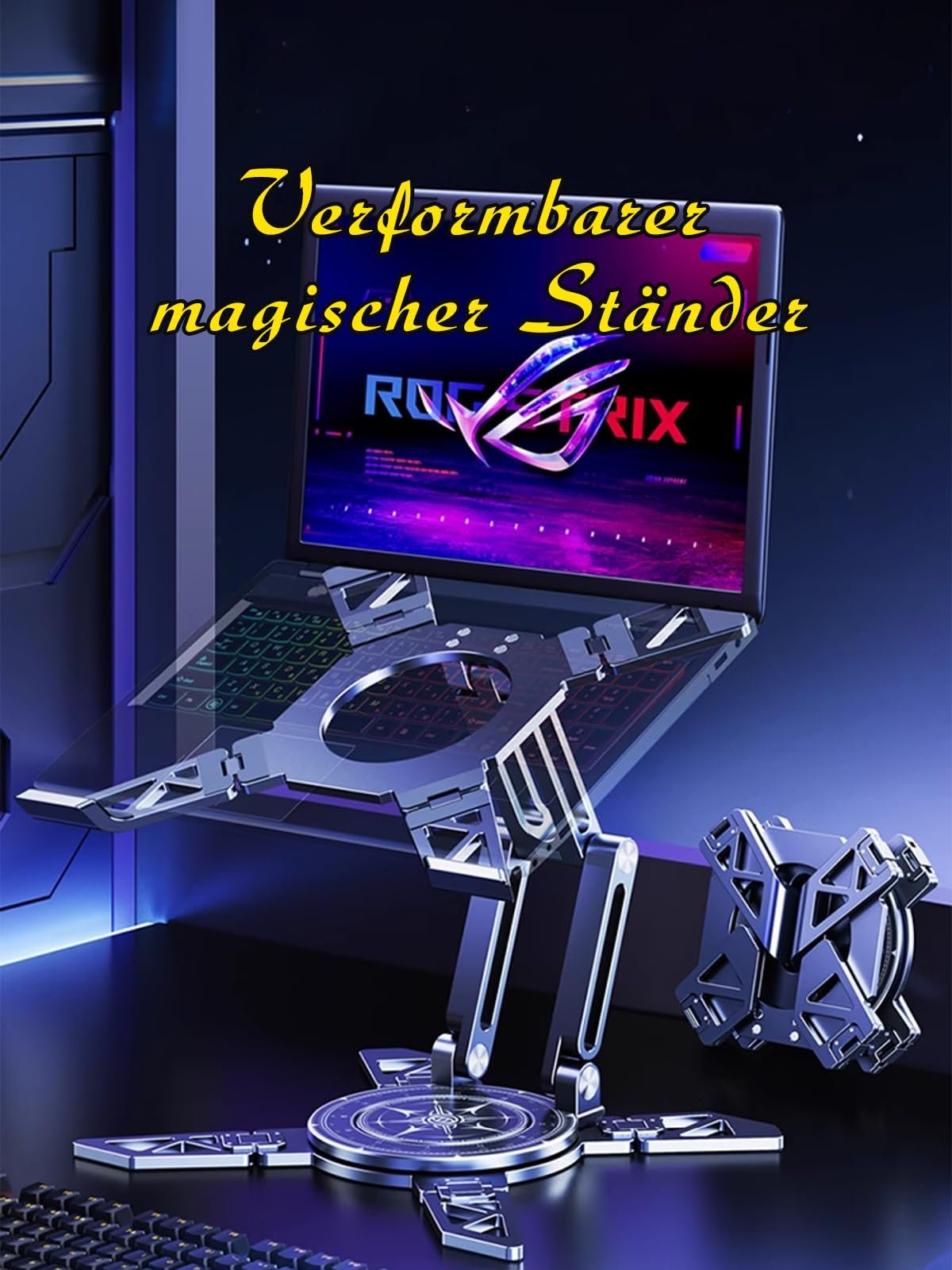 Підставка для ноутбука алюмінієва, поворот на 3600, регульована висота, вантажопідйомність 10 кг, для ноутбуків 12-17 дюймів, складна, фото №2