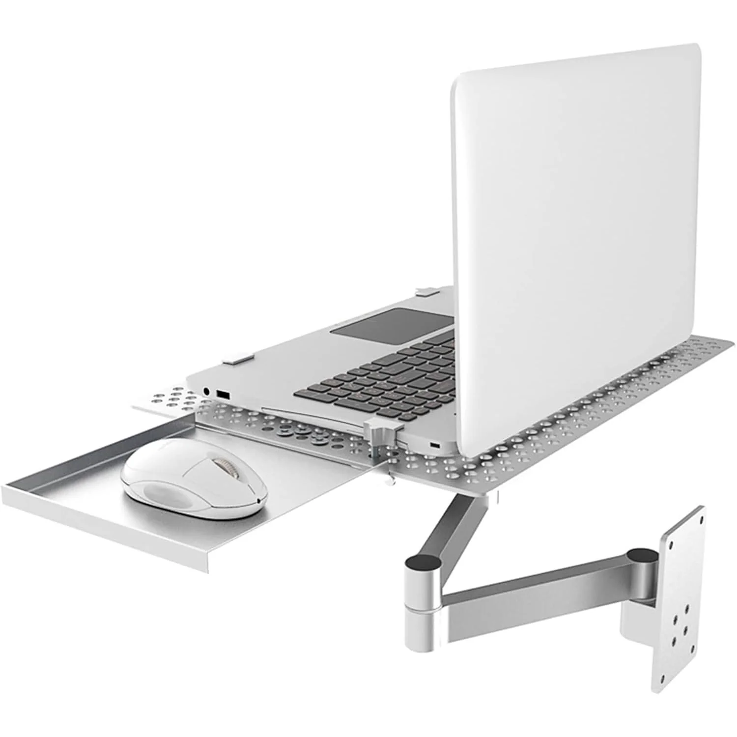 Настінна підставка для ноутбука з регулюванням і підносом для миші, вантажопідйомність 8 кг, вентильована охолоджуюча платформа, фото №1