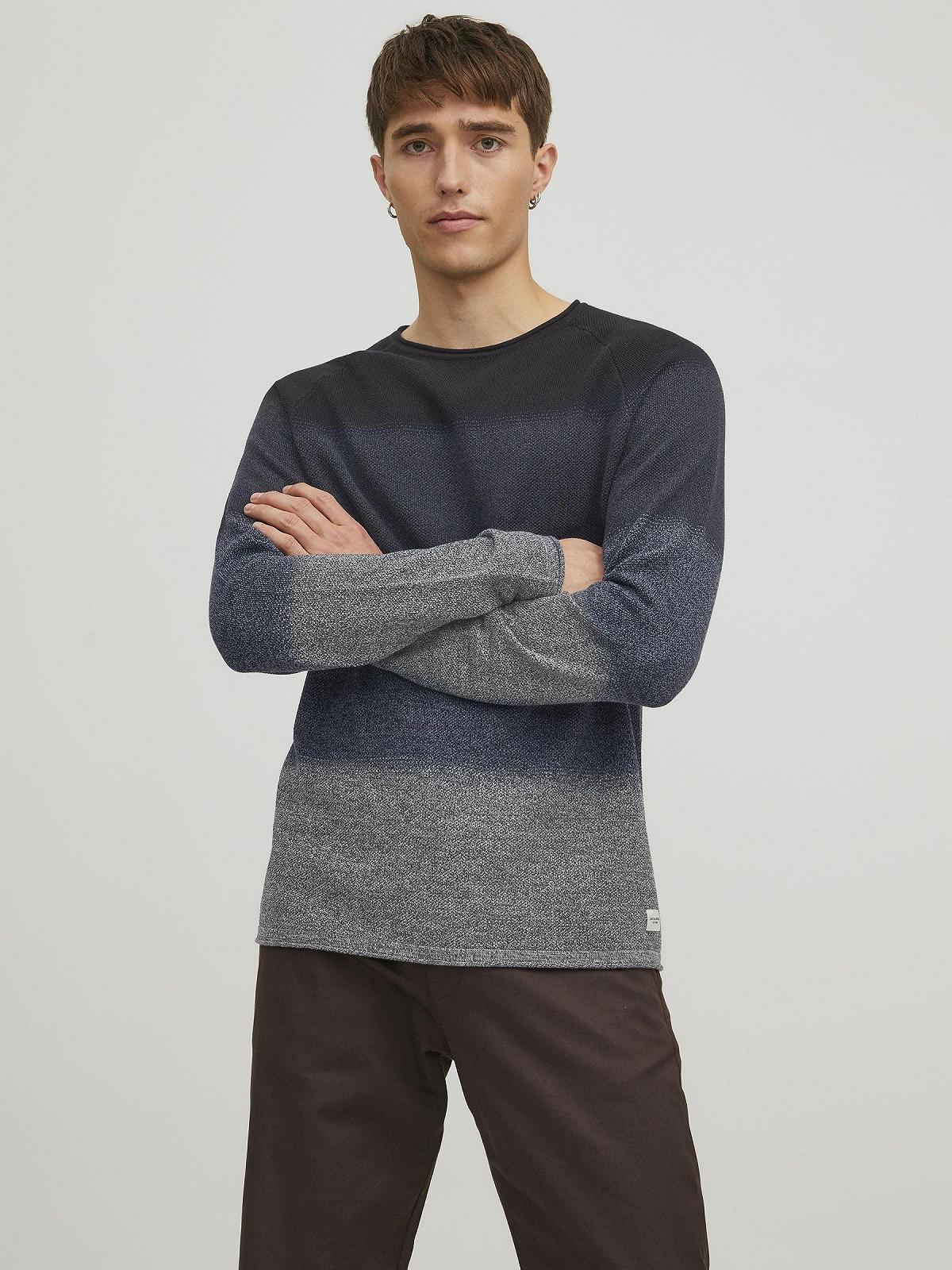 Вязаный пуловер JACK & JONES JJEHILL Мужской с круглым вырезом Базовый Длинный рукав Хлопковая рубашка, фото №3