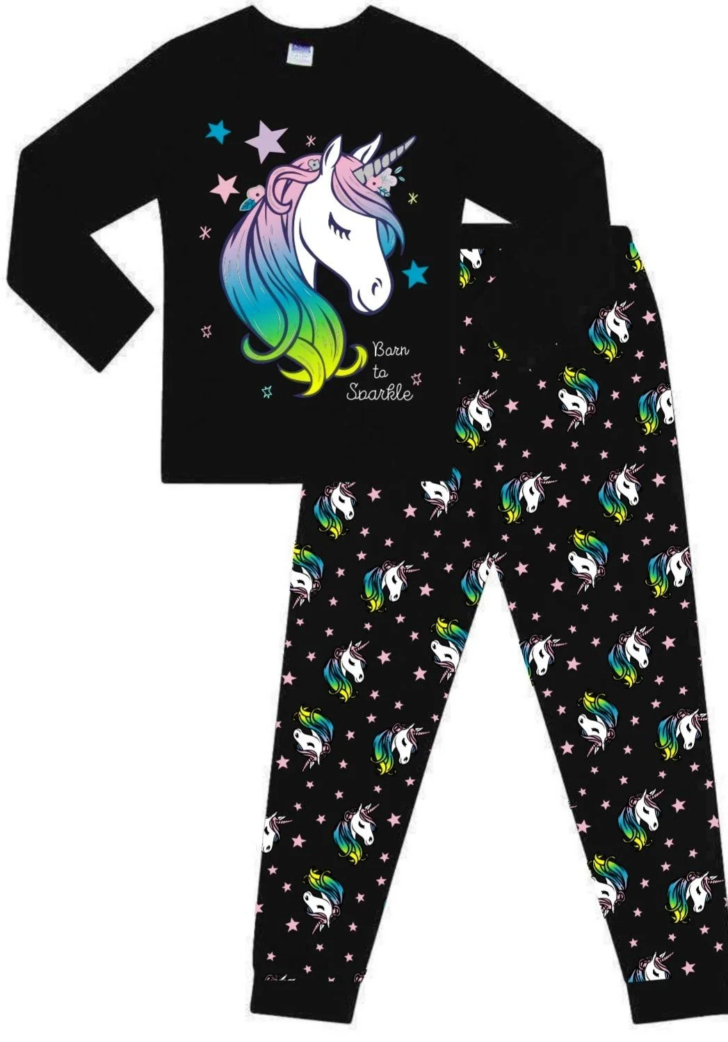 Пижама Born to Sparkle Rainbow Unicorn длинная Хлопок, черный, фото №1 Пижама Born to Sparkle Rainbow Unicorn длинная Хлопок, черный, фото №1