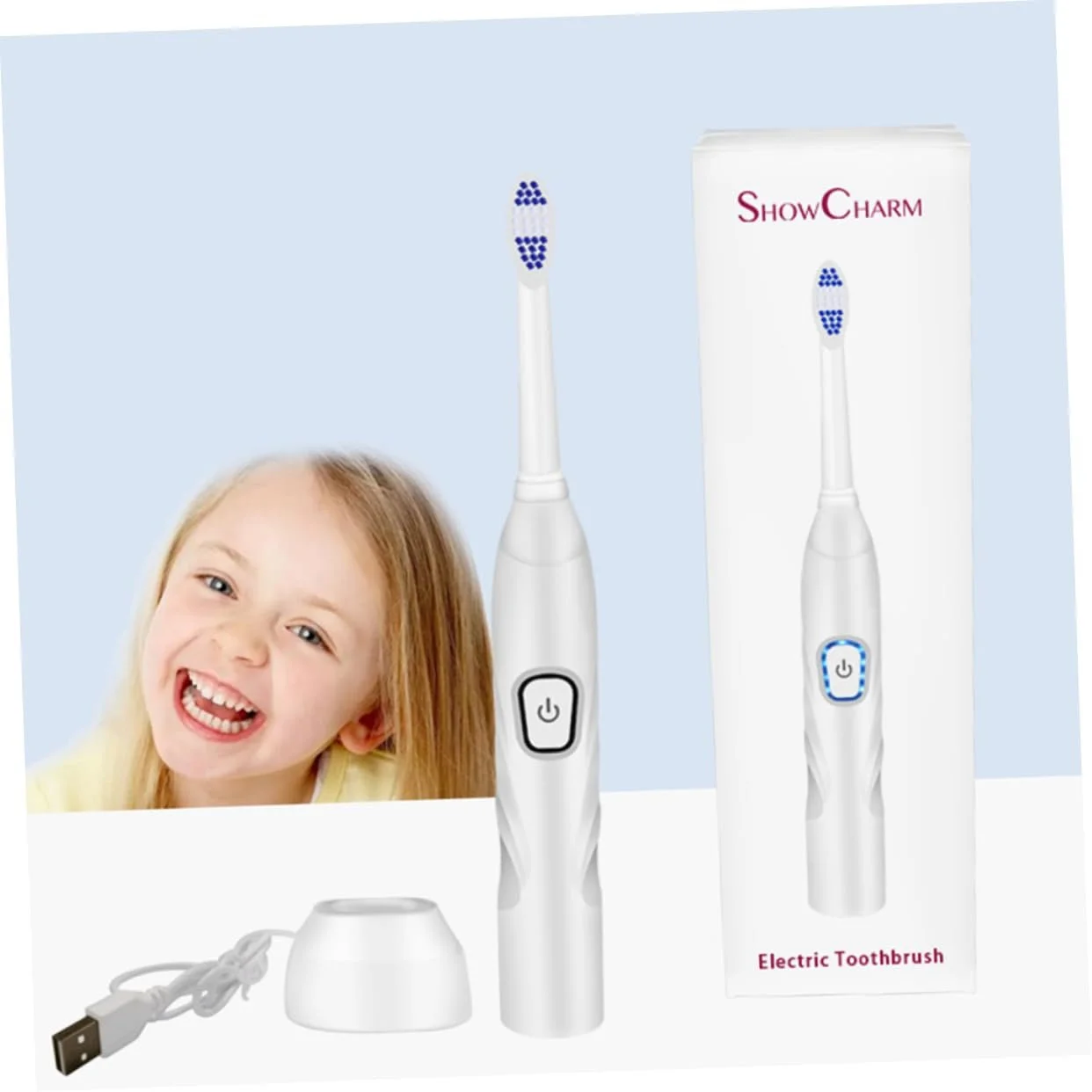 Электрическая вибрационная зубная щетка VALICLUD USB Белая, фото №4