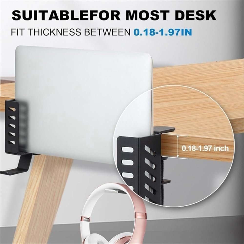 Держатель для ноутбука, Вертикальная подставка для ноутбука для стола, металлическая подставка для ноутбука, не требует сверления, с крючком (Черный), фото №5