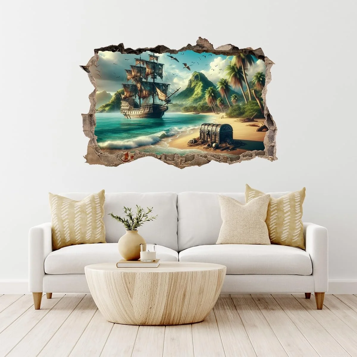 Наклейка на стіну DW000215 Піратський корабель Пляж Коричневий камінь 150 см x 100 см, фото №2