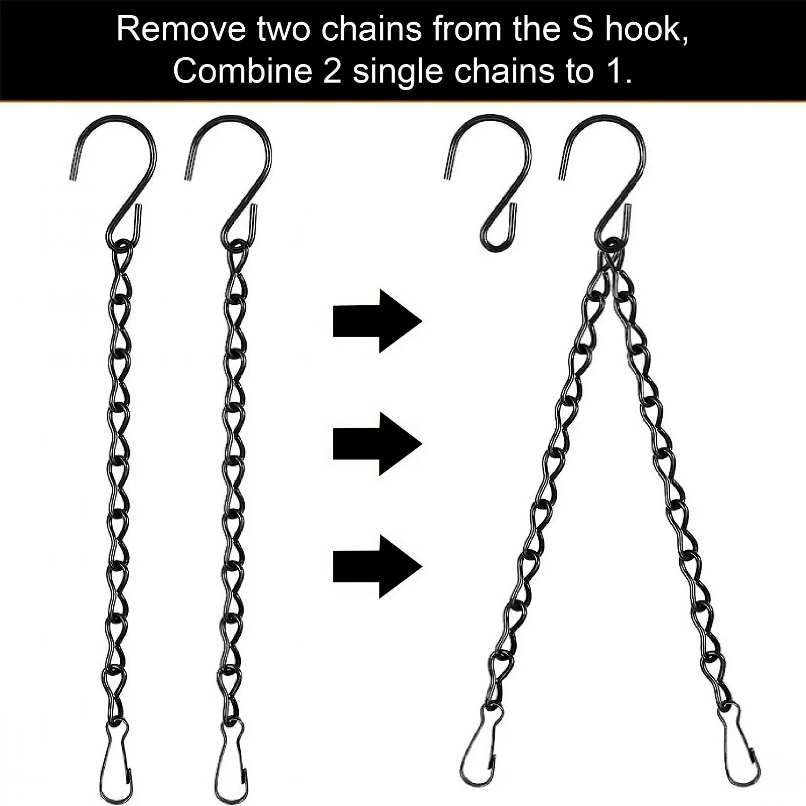 Ланцюжки для підвісних кошиків Металеві 24 см 2 шт. Чорні, фото №4 Ланцюжки для підвісних кошиків Металеві 24 см 2 шт. Чорні, фото №4