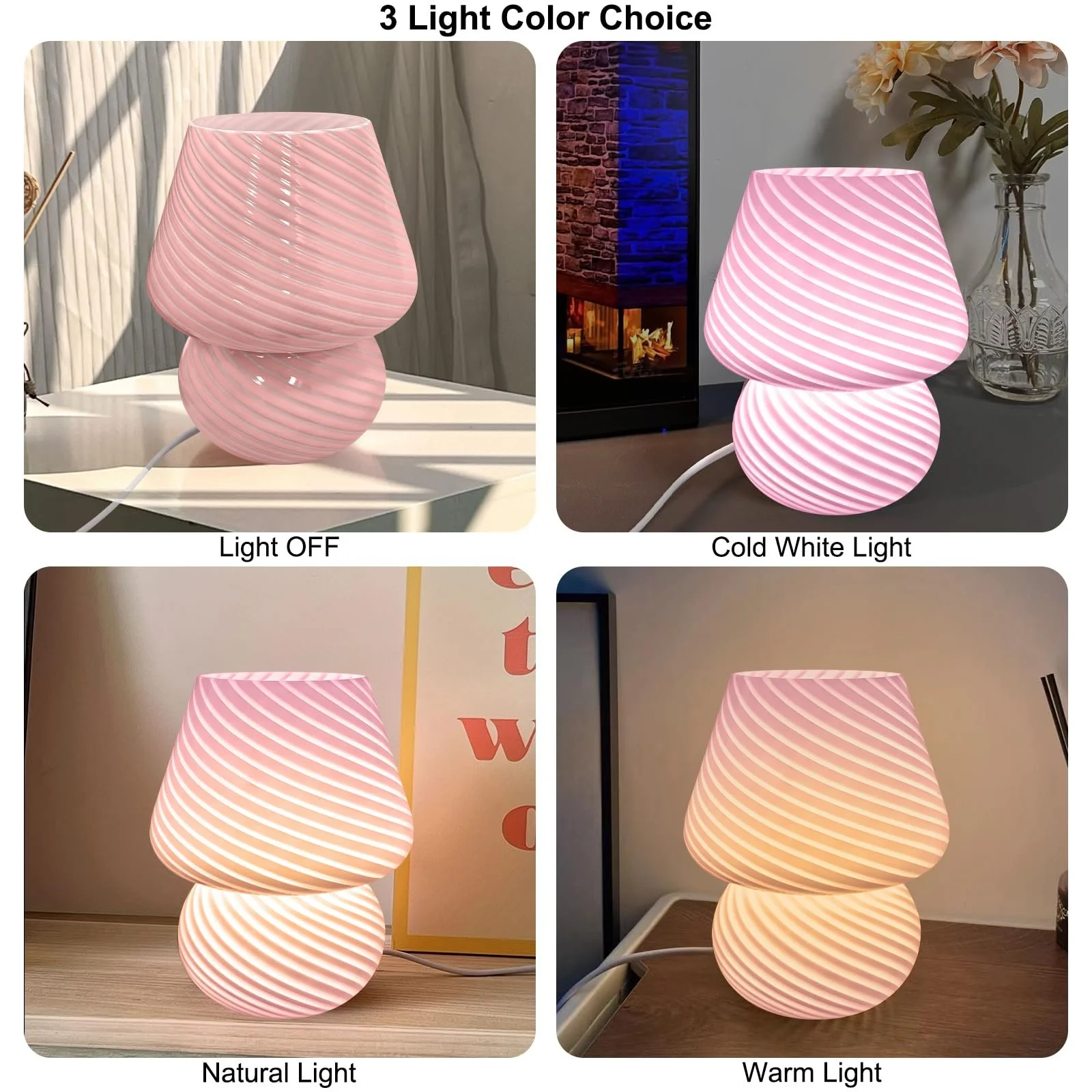 Настільна лампа Mushroom Lamp Glass Dimmable Remote Control Рожева, фото №3
