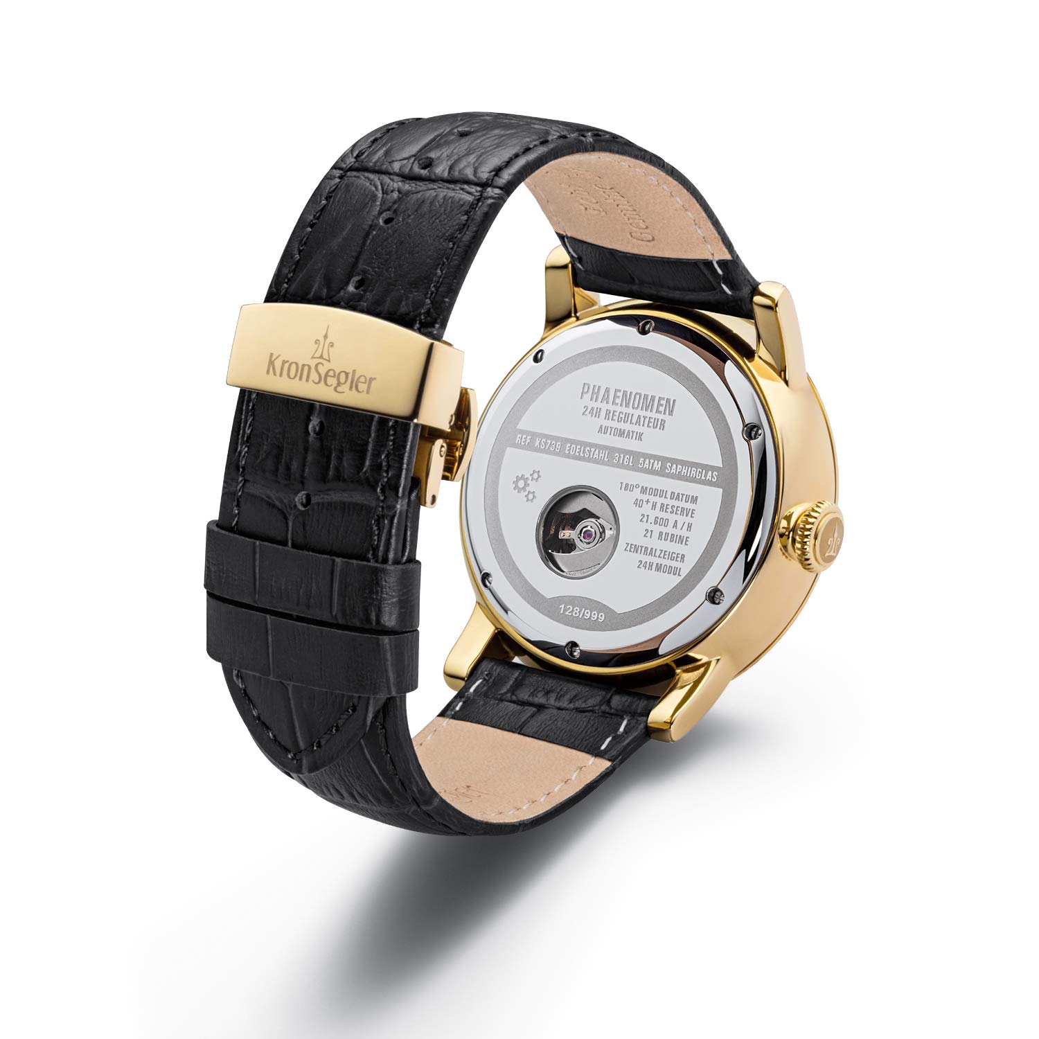 Чоловічий годинник Kronsegler Phaenomen Automatic Regulateur Золото Античний білий Римський, Золото старовинний білий, Ремінець, фото №3