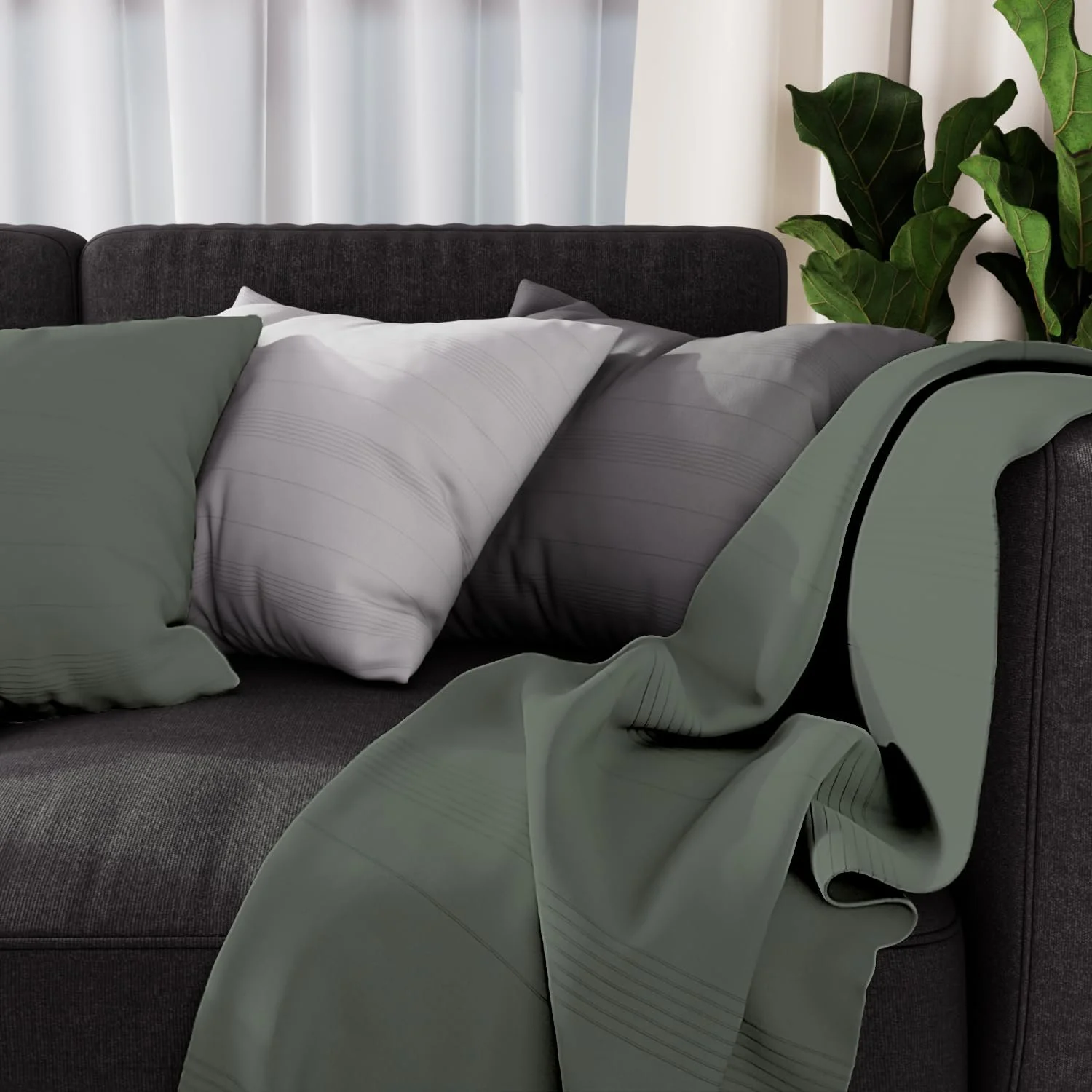 Покривало Бавовняне Soleil d'ocre Adele Однотонний Хакі 180 x 220 см, фото №2