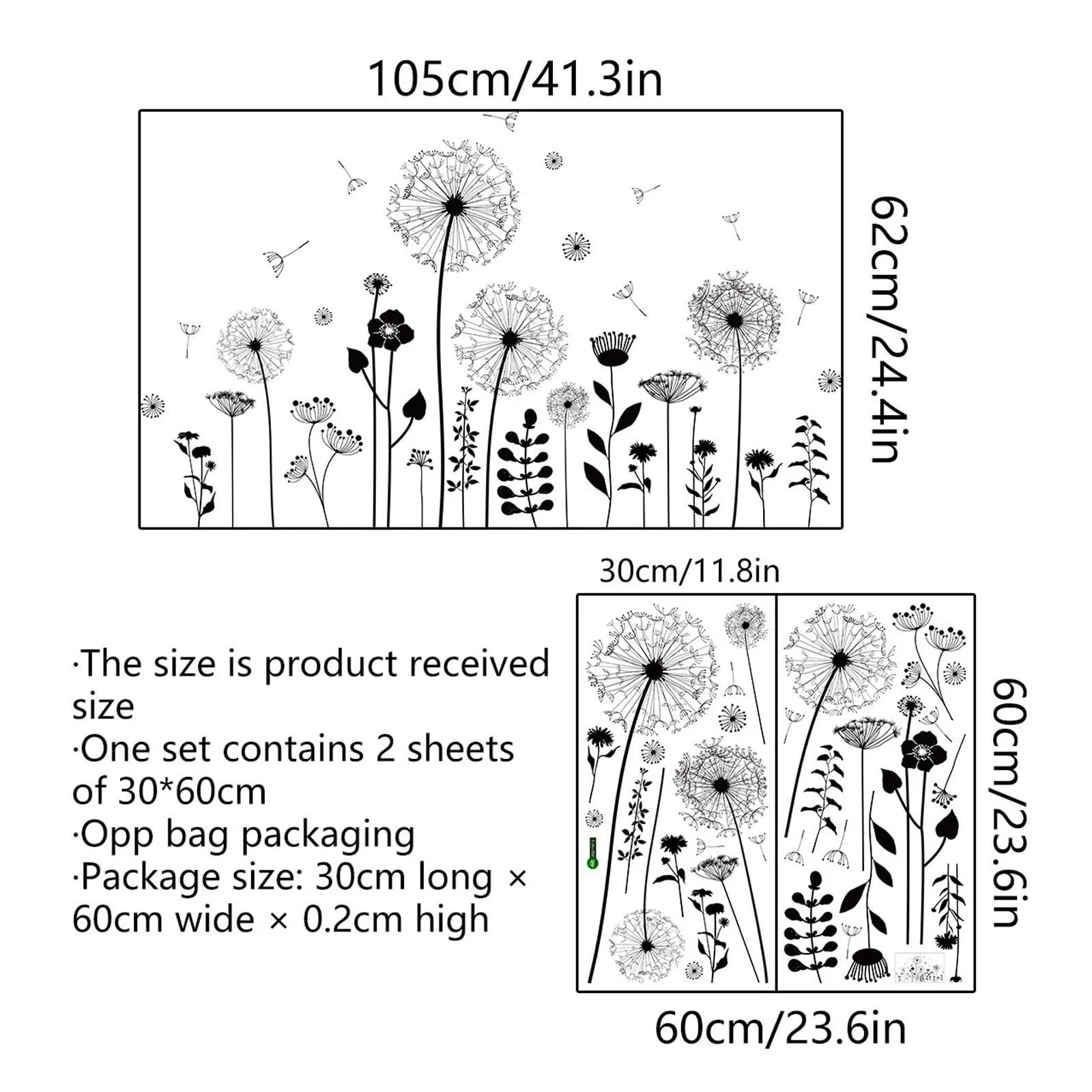 Наклейка на стіну Dandelions Кульбаби Чорний, фото №2