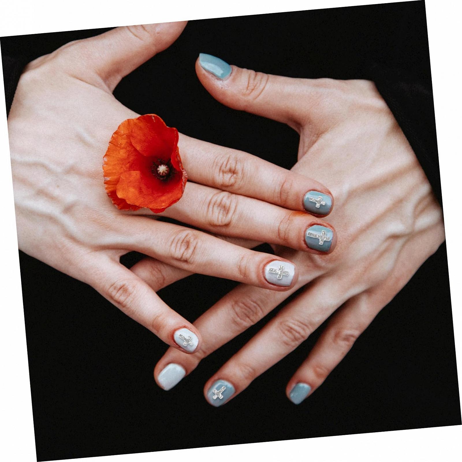 Подвеска Крестик для ногтей 60шт Металлический Крестик для ногтей Аксессуары для дизайна ногтей Подвеска для ногтей со стразами, фото №9