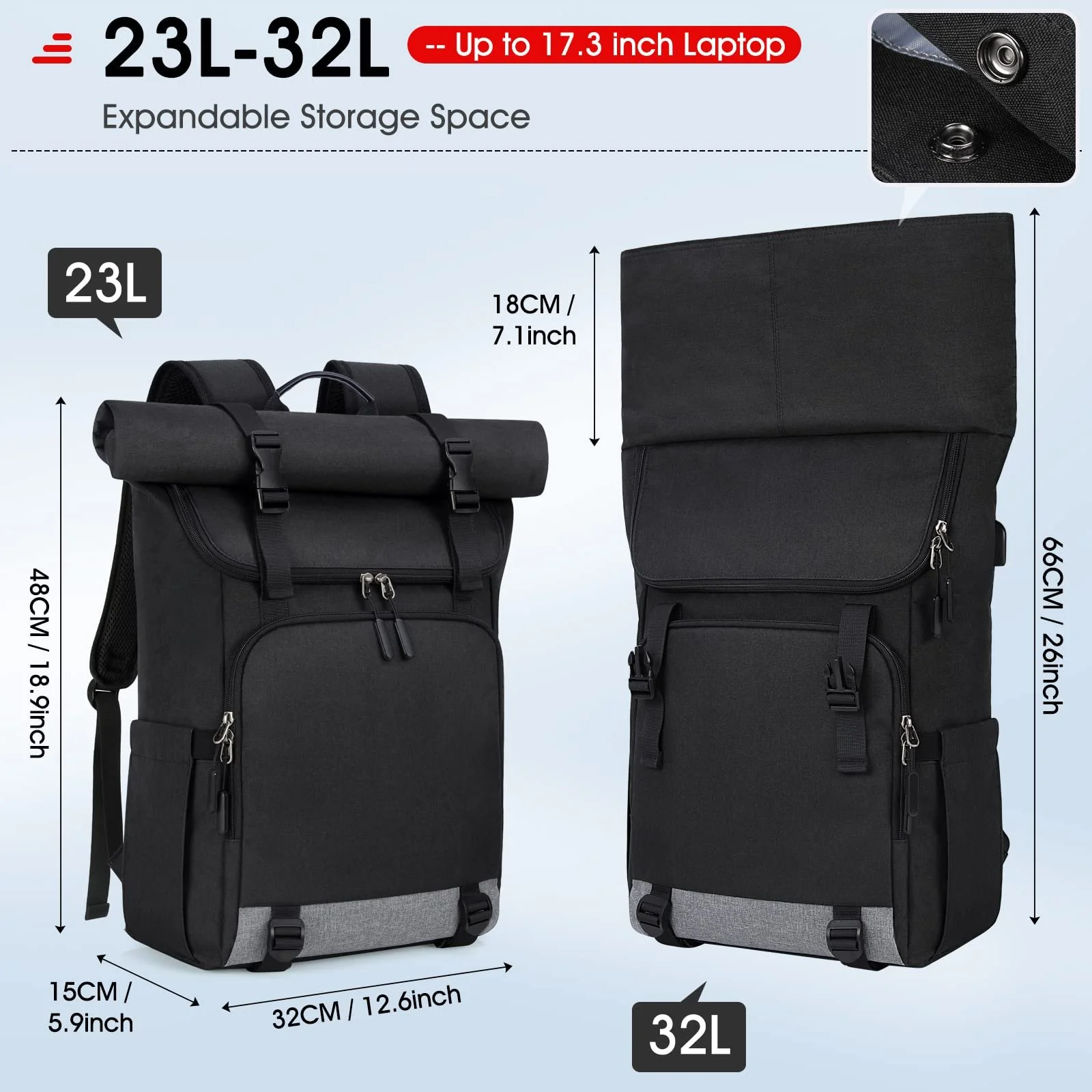 Рюкзак для ноутбука NEWHEY Rolltop 17.3 дюйма Waterproof, фото №4
