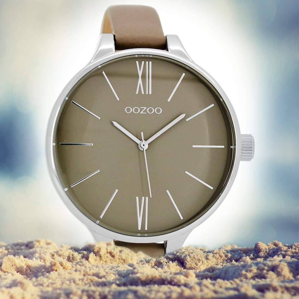 Женские часы Oozoo Кожаный ремешок 45 мм Taupe/Taupe C9543, серебристый baige, серебряный, ремешок., фото №4