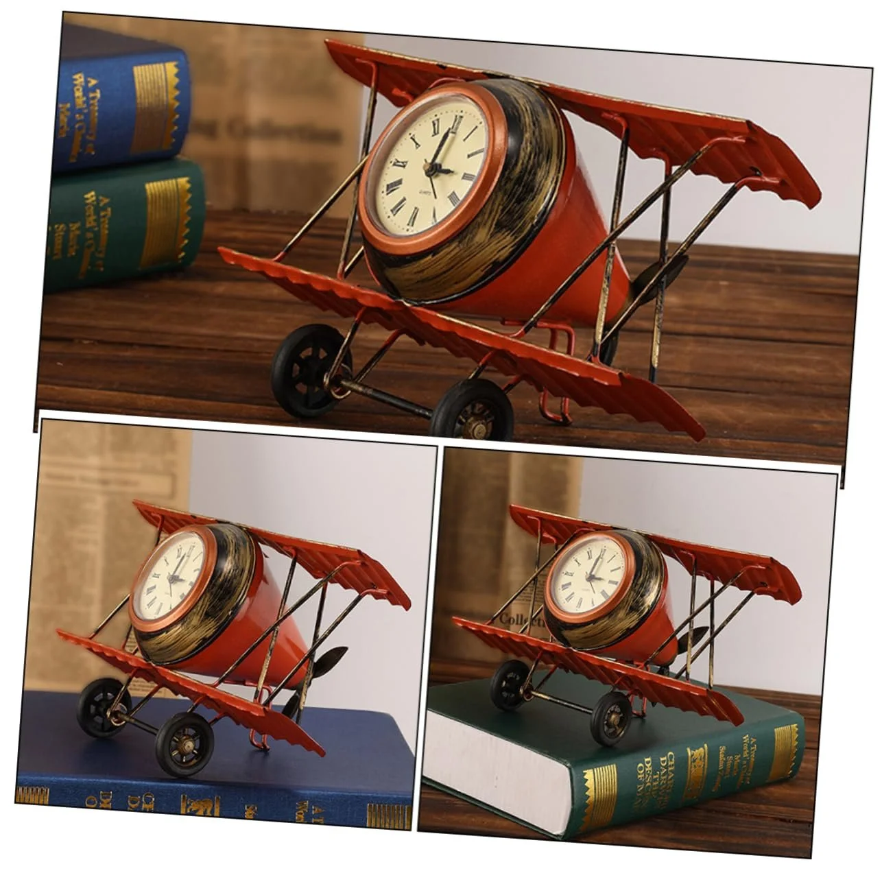 Часы Настольные PartyKindom Ретро Самолет Скульптура Винтажный Стиль, фото №4
