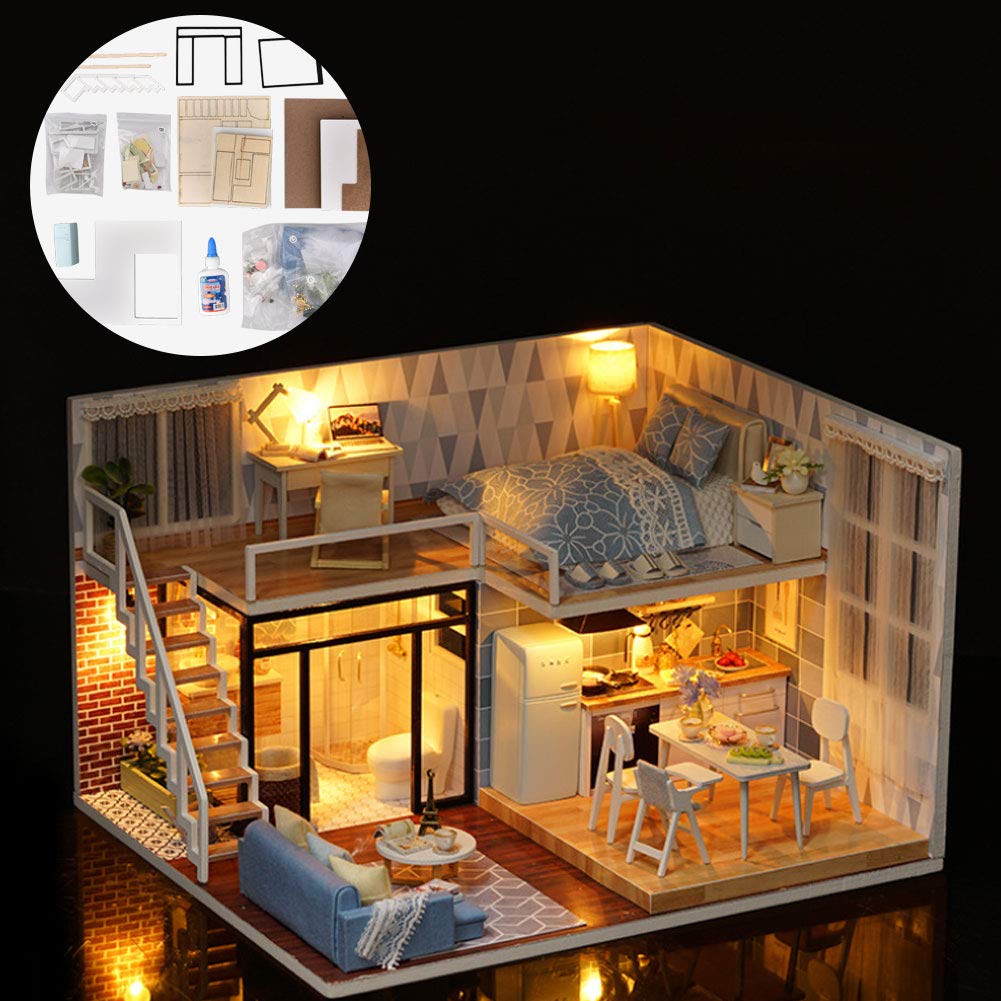 Набір Ejoyous DIY Miniature Dollhouse 1:24 Дерев'яний Дім з Меблями зі Світлом (Світло-блакитний настрій), фото №3