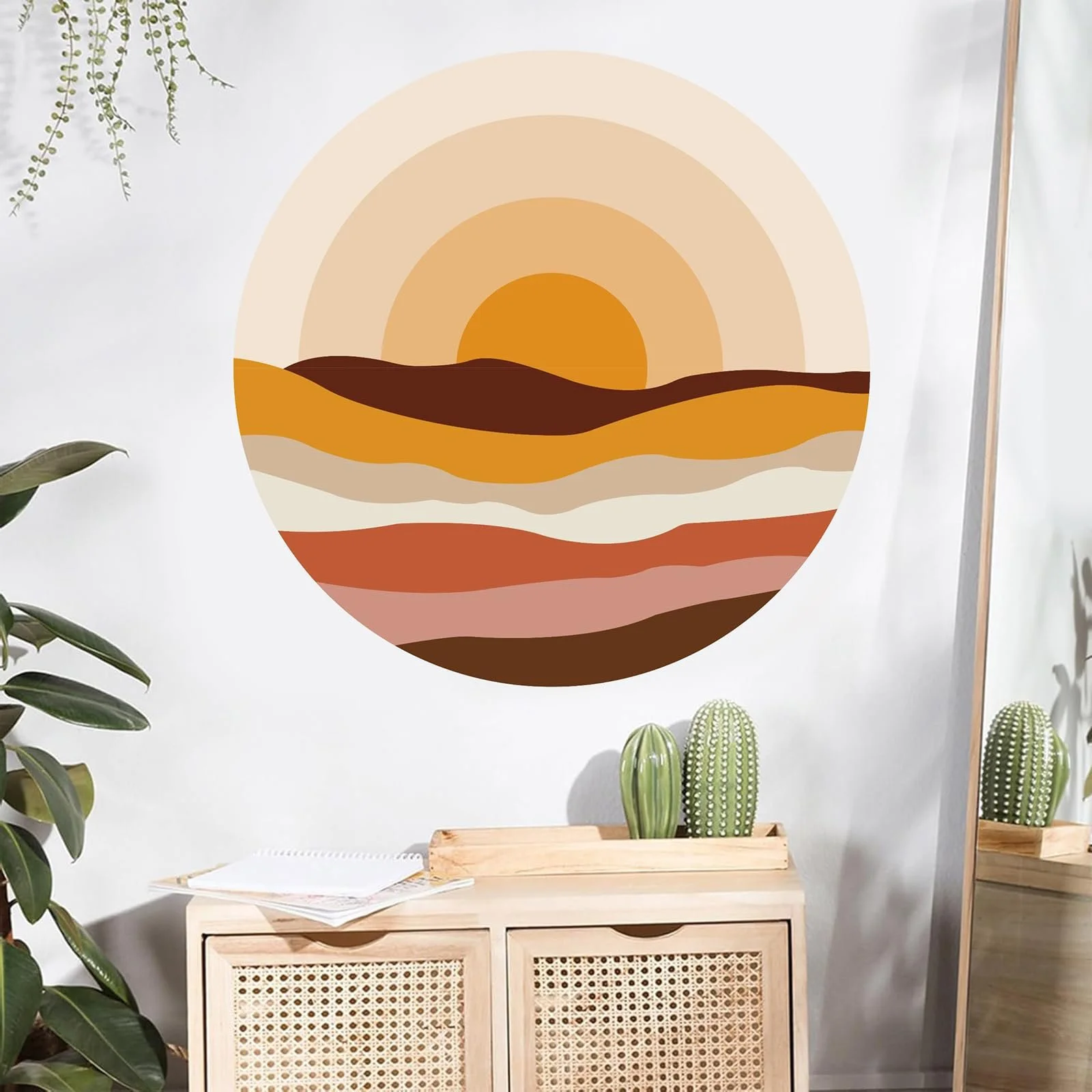 Наклейка на стіну TOARTI Boho Decoration Orange Sun Circles Hills, фото №2