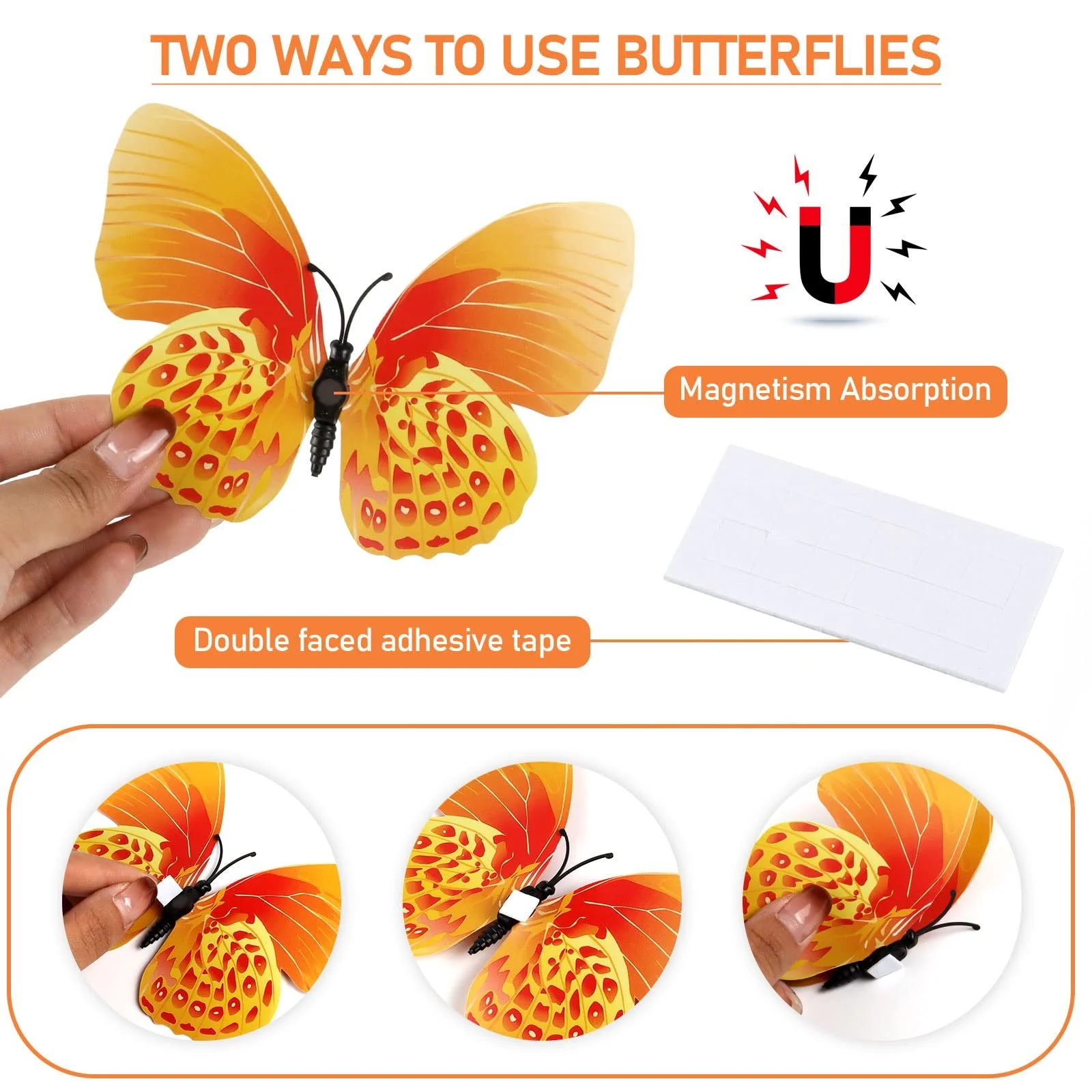 Наклейки на стіну 3D Метелики 72 шт. Жовті, фото №3 Наклейки на стіну 3D Метелики 72 шт. Жовті, фото №3