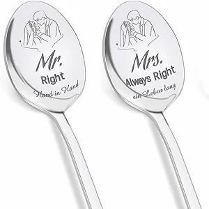 Ложка для хлопьев (набор 2 шт) Свадебный подарок для невесты и жениха с гравировкой - Фото 1