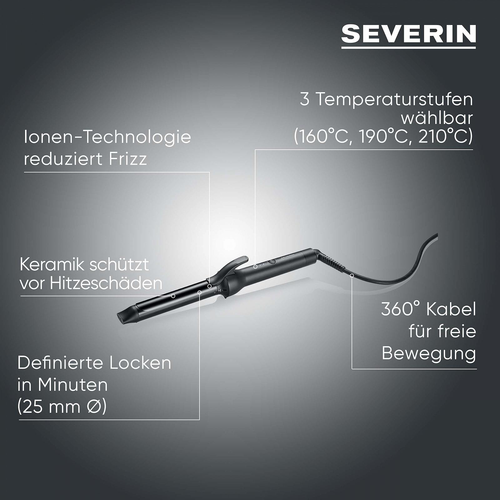 Плойка Severin LS 0822 25 мм Керамічне покриття Іонізація Чорна, фото №2 Плойка Severin LS 0822 25 мм Керамічне покриття Іонізація Чорна, фото №2
