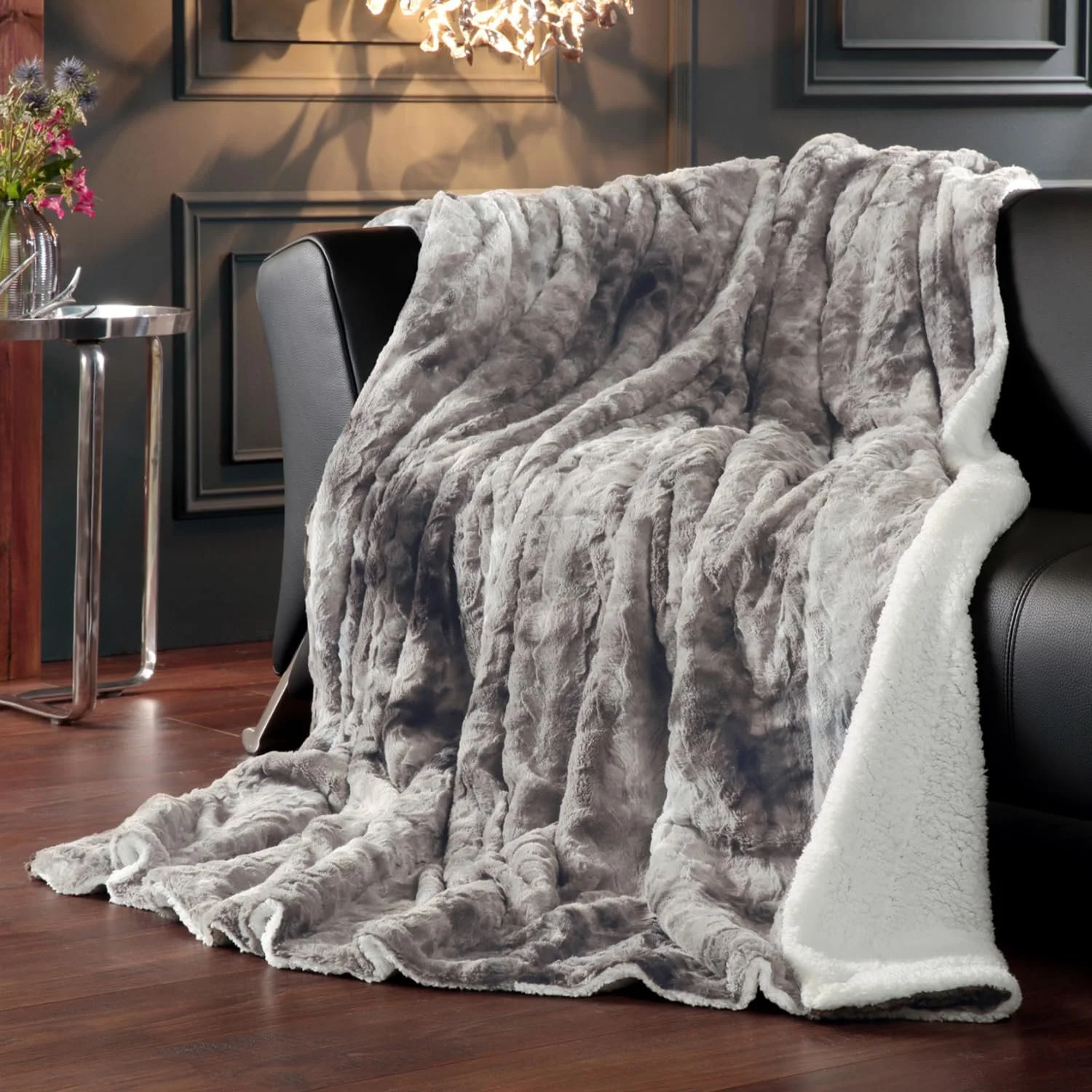 Покривало Delindo Lifestyle Kingston Штучне хутро Сірий 220 x 240 см, фото №1