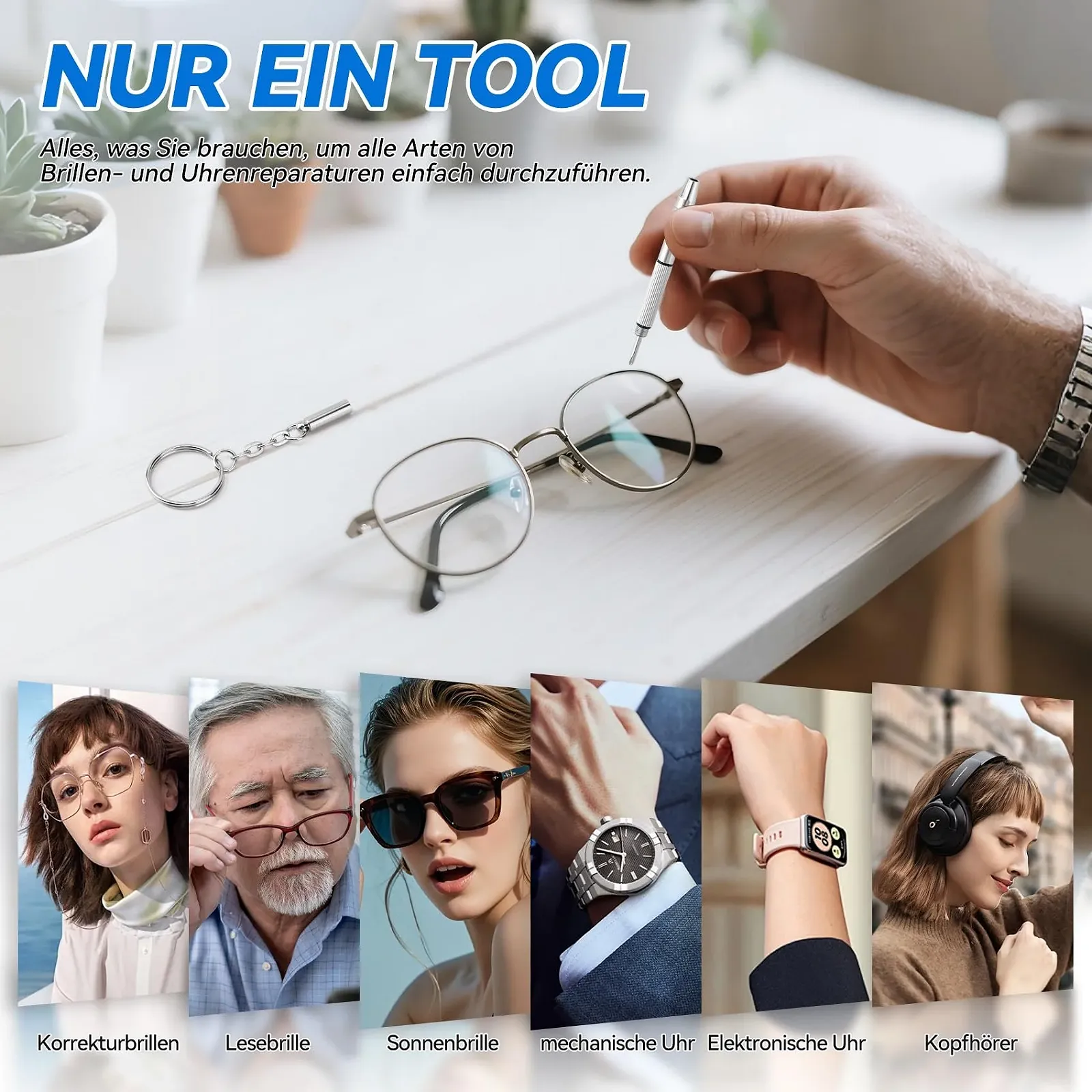 Міні-викрутка прецизійна 4 в 1 брелок-мультитул для окулярів та годинників нержавіюча сталь 2 шт., фото №3