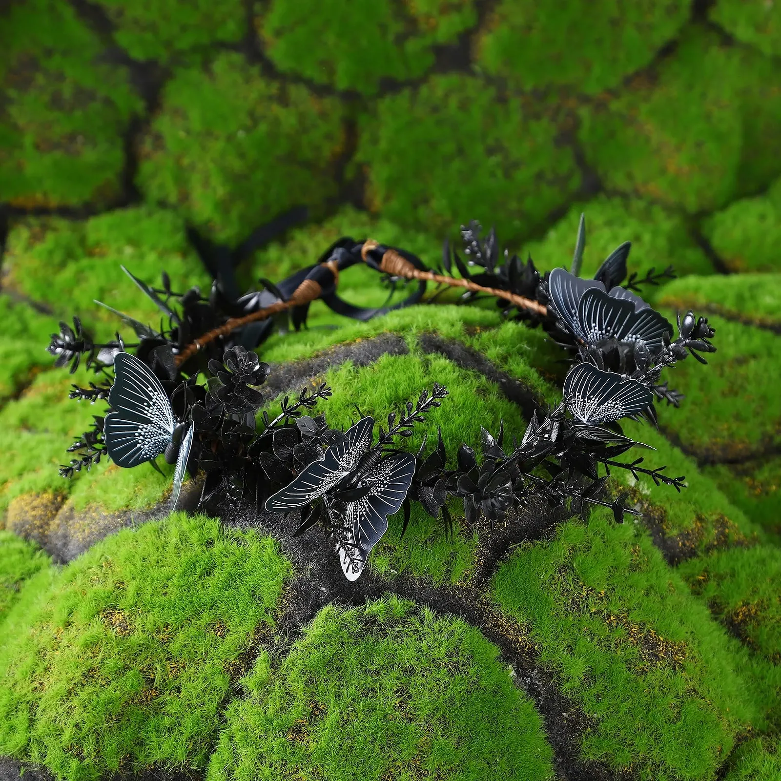 Вінок з чорних квітів MOSTORY з метеликом для жінок, фото №3