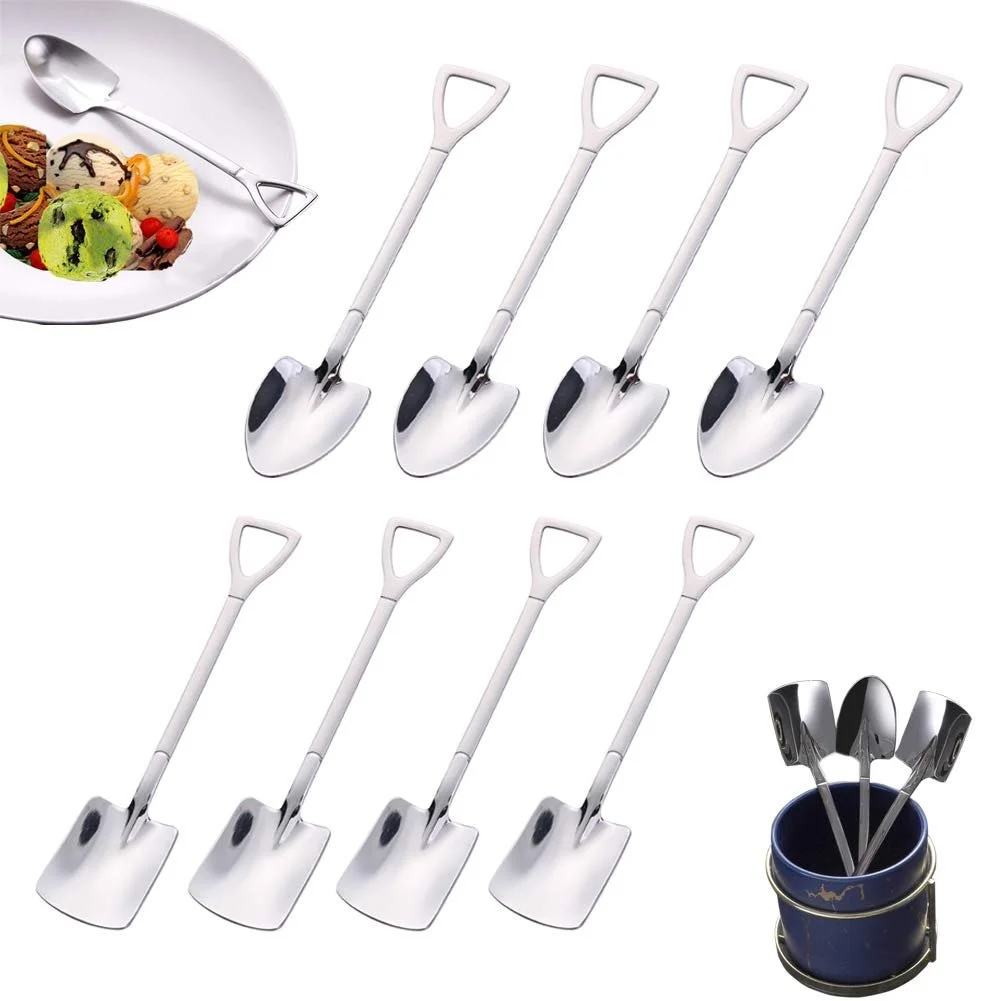 Ложка для латте кофейная из нержавеющей стали, чайная ложка, ложка для мороженого, десертная ложка, ложка для смешивания в форме совка, набор столовых приборов (8 штук), фото №1