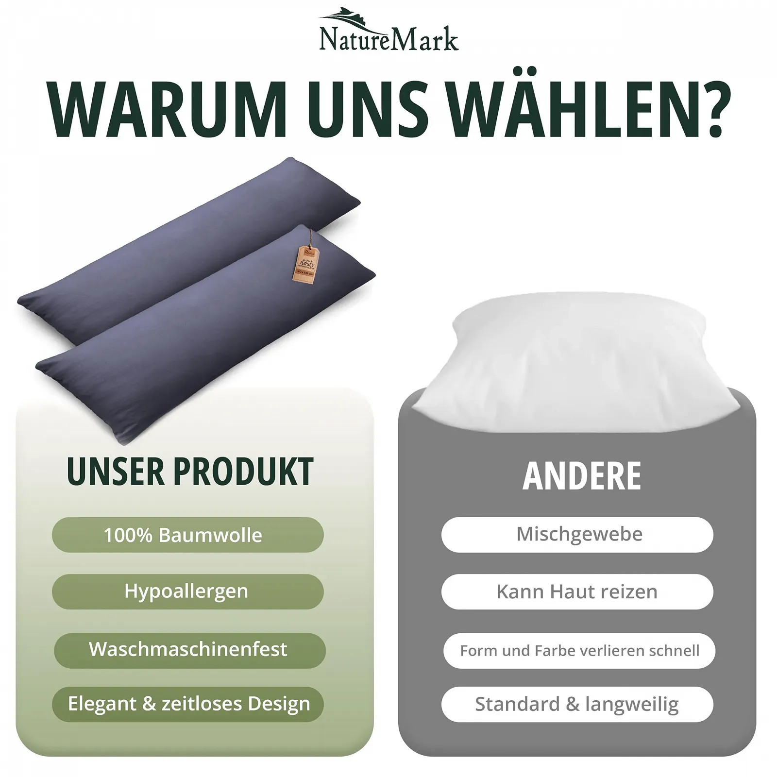 Наволочка NatureMark Jersey 2 шт. для подушок 40 x 145 см (для подушки для вагітних), антрацитово-сірий, фото №7 Наволочка NatureMark Jersey 2 шт. для подушок 40 x 145 см (для подушки для вагітних), антрацитово-сірий, фото №7