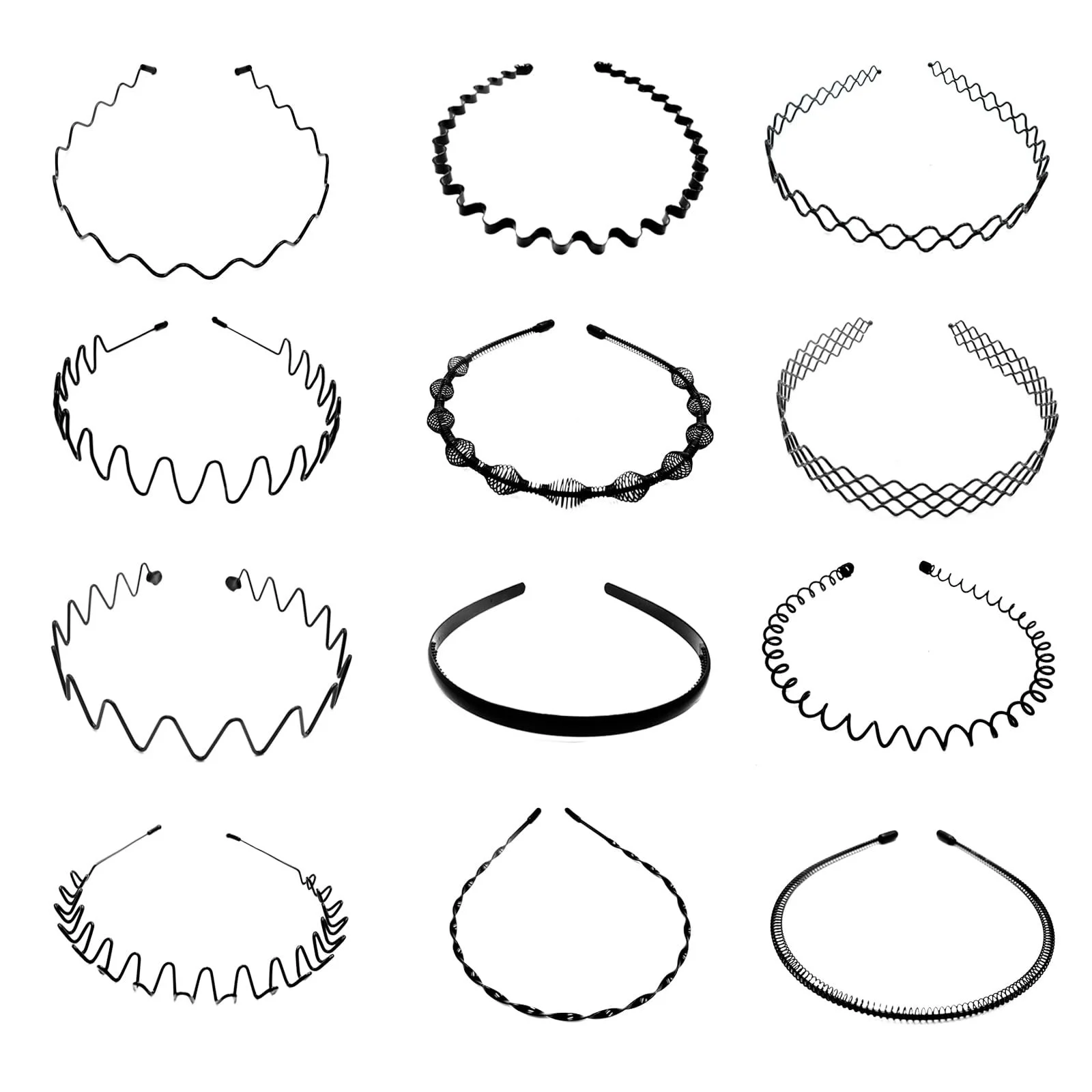Обруч Метал набір 12шт Хвилястий Зигзаг Чорний, фото №1