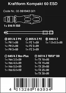Набір компактних інструментів Wera Kraftform 60 ESD 05051043001 сріблястий synthetic.ua - Фото 1