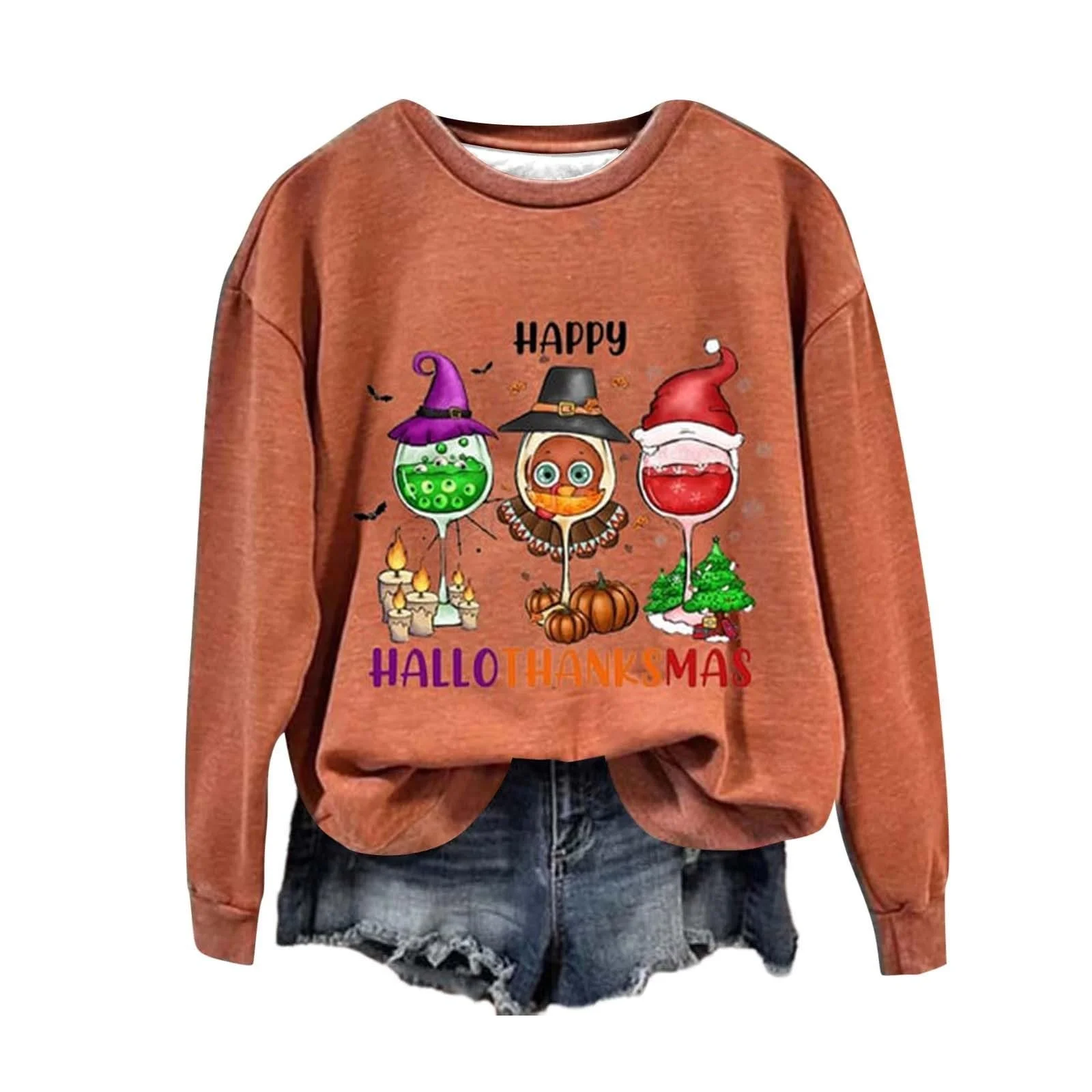 Рождественский свитшот с круглым вырезом, длинными рукавами, женский, модный, повседневный, рождественский принт, топ с круглым вырезом, без капюшона, фото №1