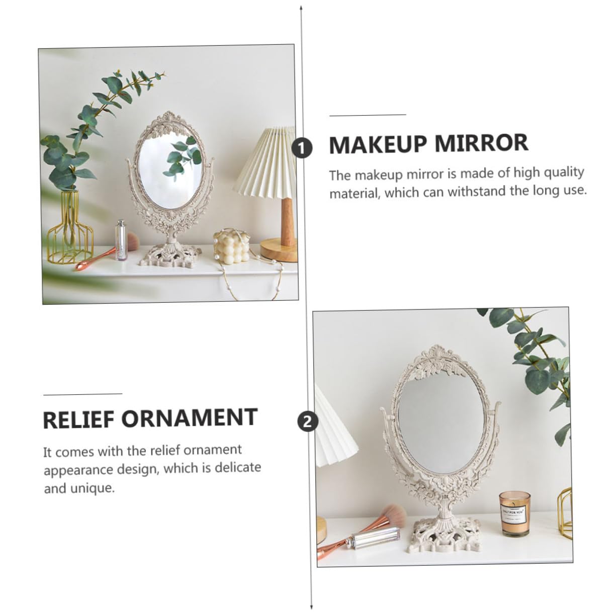 Набір Princess Дзеркало Подвійне Із Двох Сторін Велике Античне Косметичне Дзеркало Витончений Дизайн, фото №2