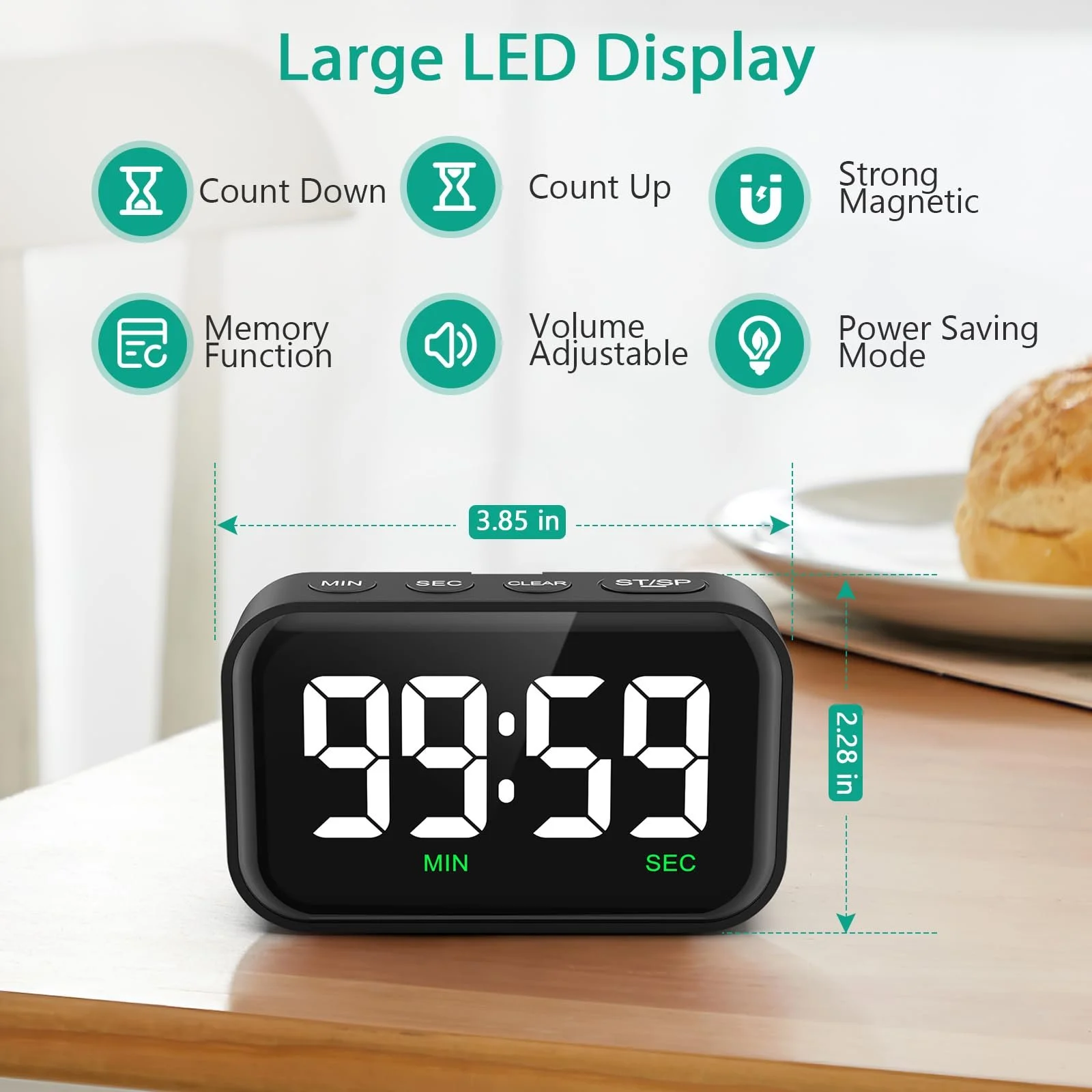 Цифровой кухонный таймер ORIA Magnetic 3.5 дюйма LCD дисплей, фото №2 Цифровой кухонный таймер ORIA Magnetic 3.5 дюйма LCD дисплей, фото №2
