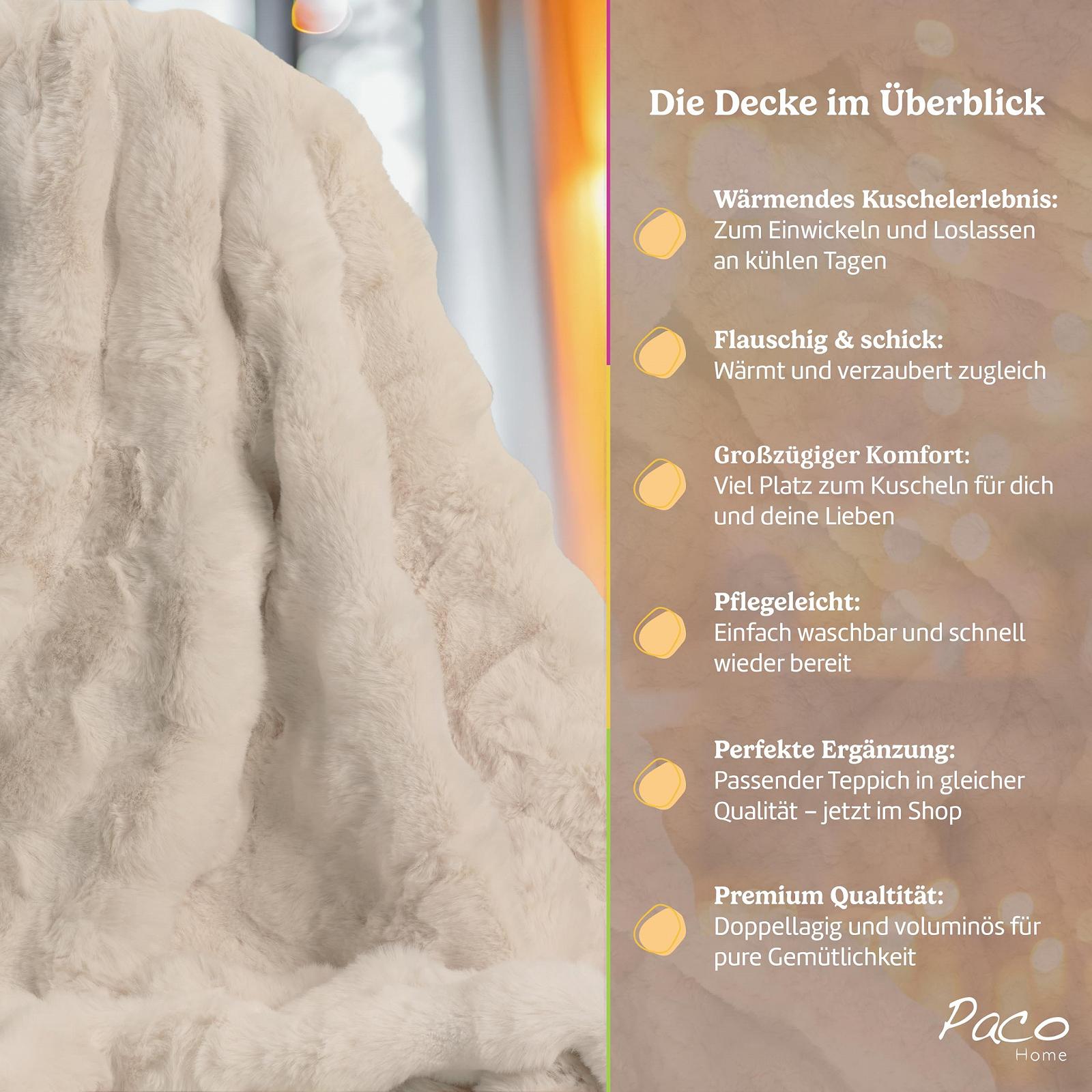 Покрывало Paco Home Декоративное для гостиной Серии Современный Мягкое, Можно стирать, Богемный стиль, Эстетичное покрывало для дивана, Для спальни Пушистое Цвет: Кремовый, Размер: 150 x 200 см, фото №4