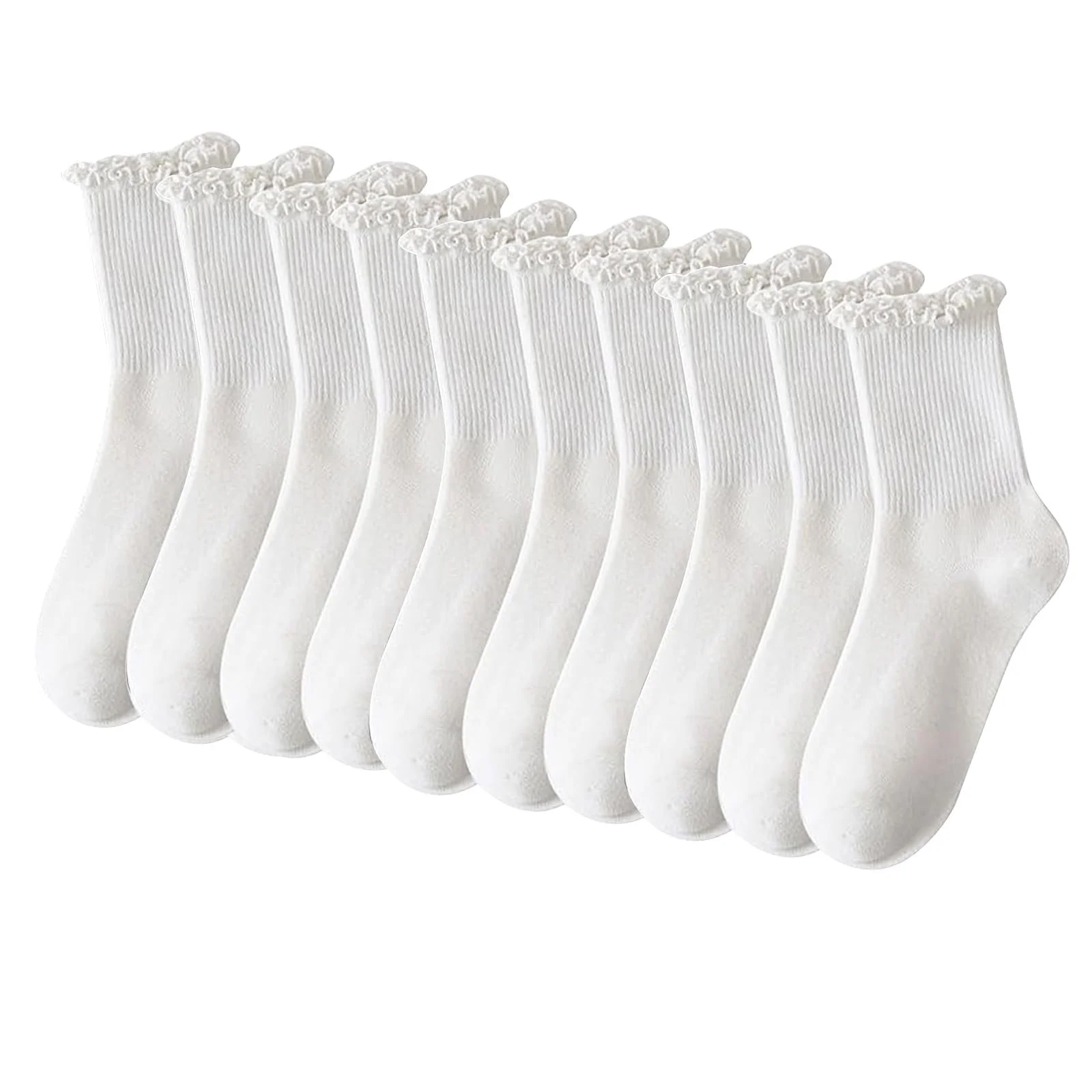 Носки с рюшами Женские, 10 пар белых носков с рюшами, носки с рюшами, женские носки принцессы, милые носки для женщин и девушек, фото №1