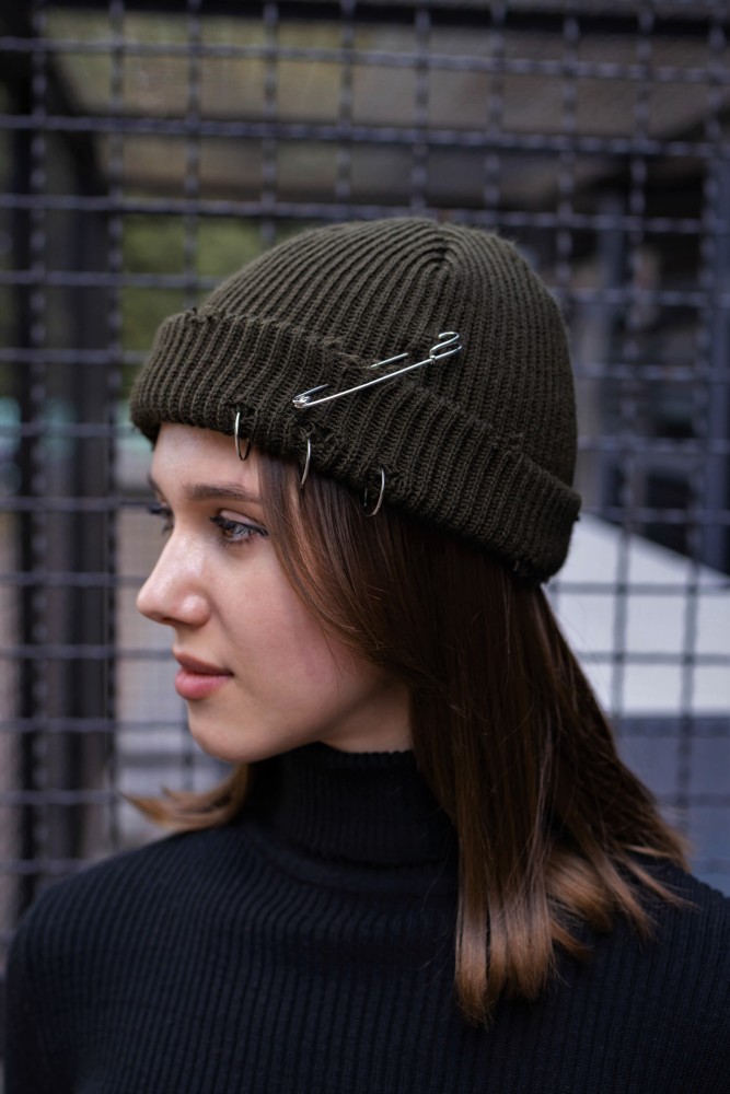 Рвана шапка біні Without destroyed хаки, фото №4 Рвана шапка біні Without destroyed хаки, фото №4