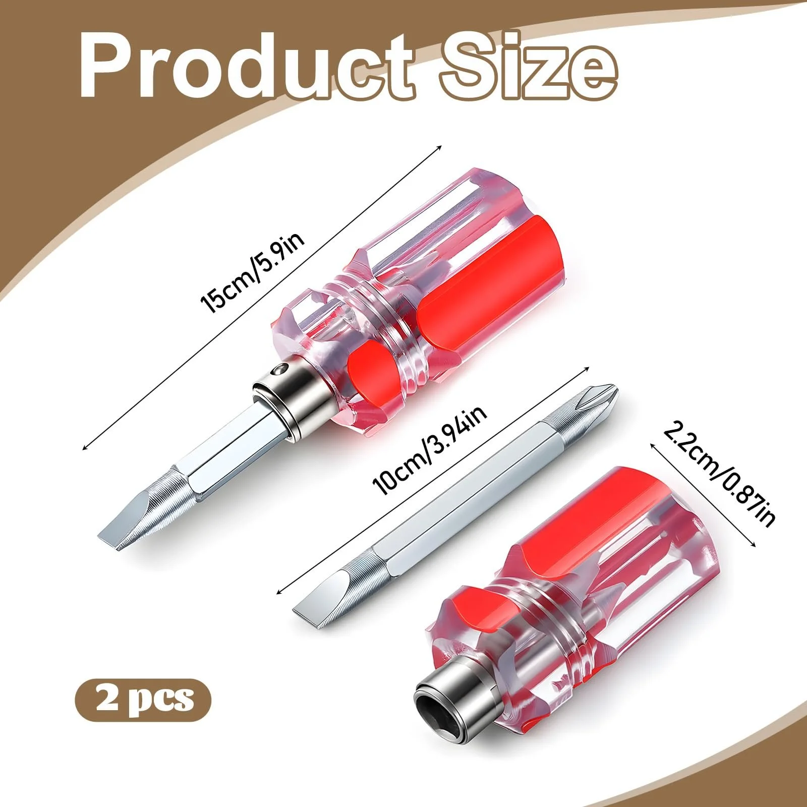 Набір міні-викруток 2 шт., короткі викрутки Phillips та шліцьові з магнітним наконечником, портативні для вузьких місць, фото №2