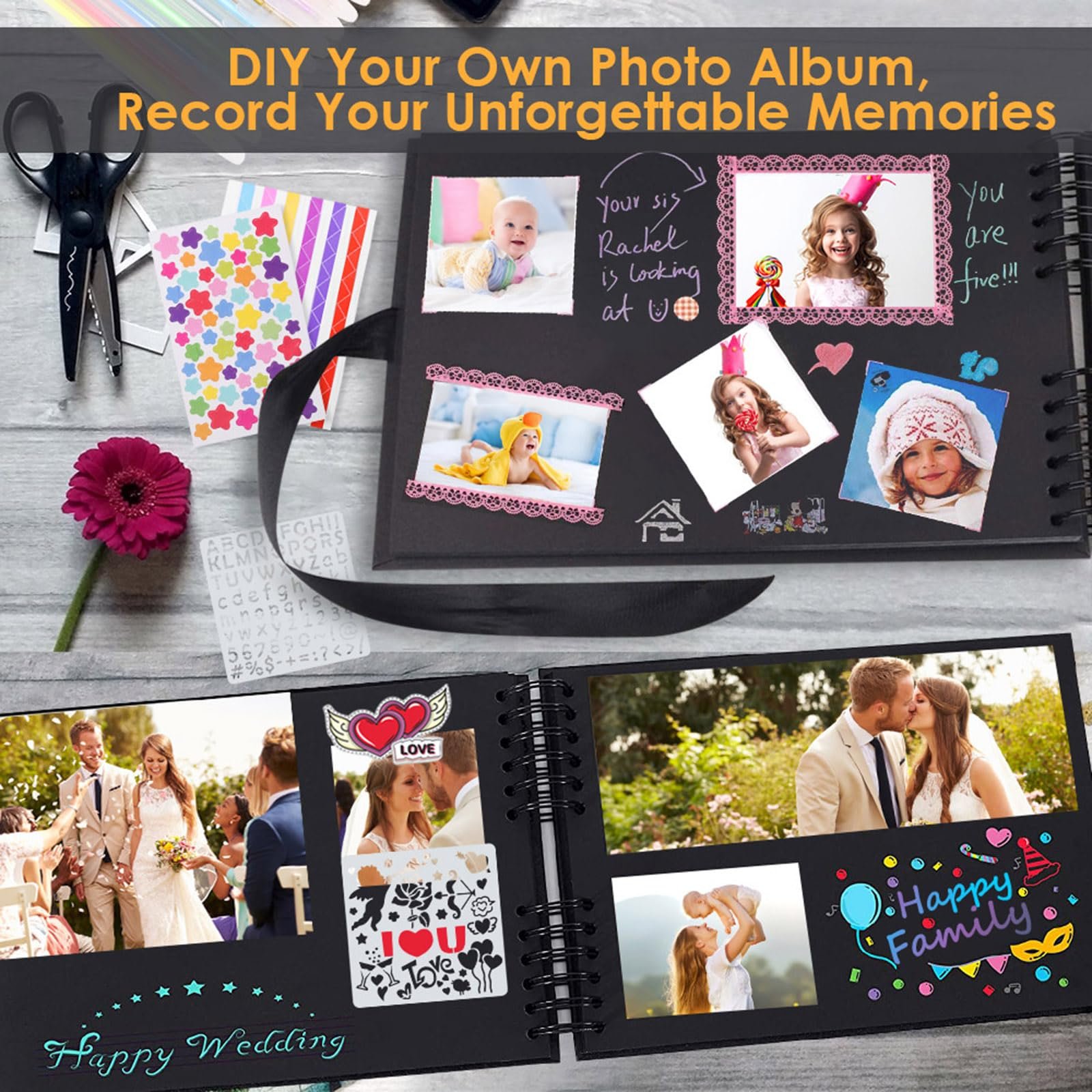 Фотоальбом DIY / Вінтажний / Для скрапбукінгу / 80 сторінок / Чорний, фото №5