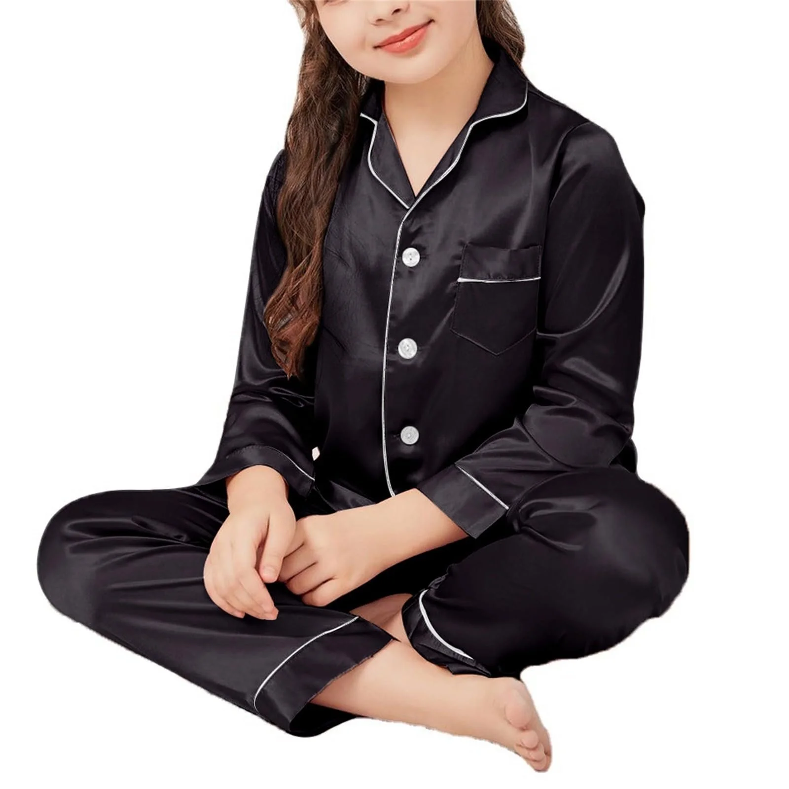 Комплект піжамний дитячий для дівчат та хлопчиків, атласний шовк, фото №6