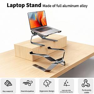 Підставка для ноутбука Premium Aluminium Регульована по висоті для 14-17.3 дюймових Срібляста synthetic.ua - Фото 1