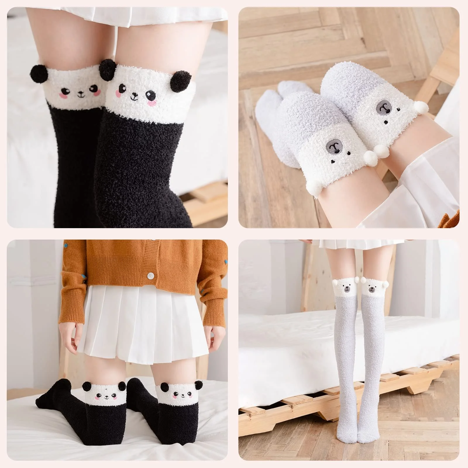 2 пари пухнастих високих шкарпеток до стегон для жінок, фото №4