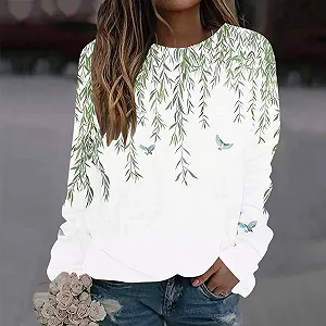 Жeнский Пуловер Komiseup Однотонный Свитшот Oversize Круглый вырез Длинный рукав Свободный Спортивный Свитшот для девушек-подростков без капюшона 19 synthetic.ua - Фото 1