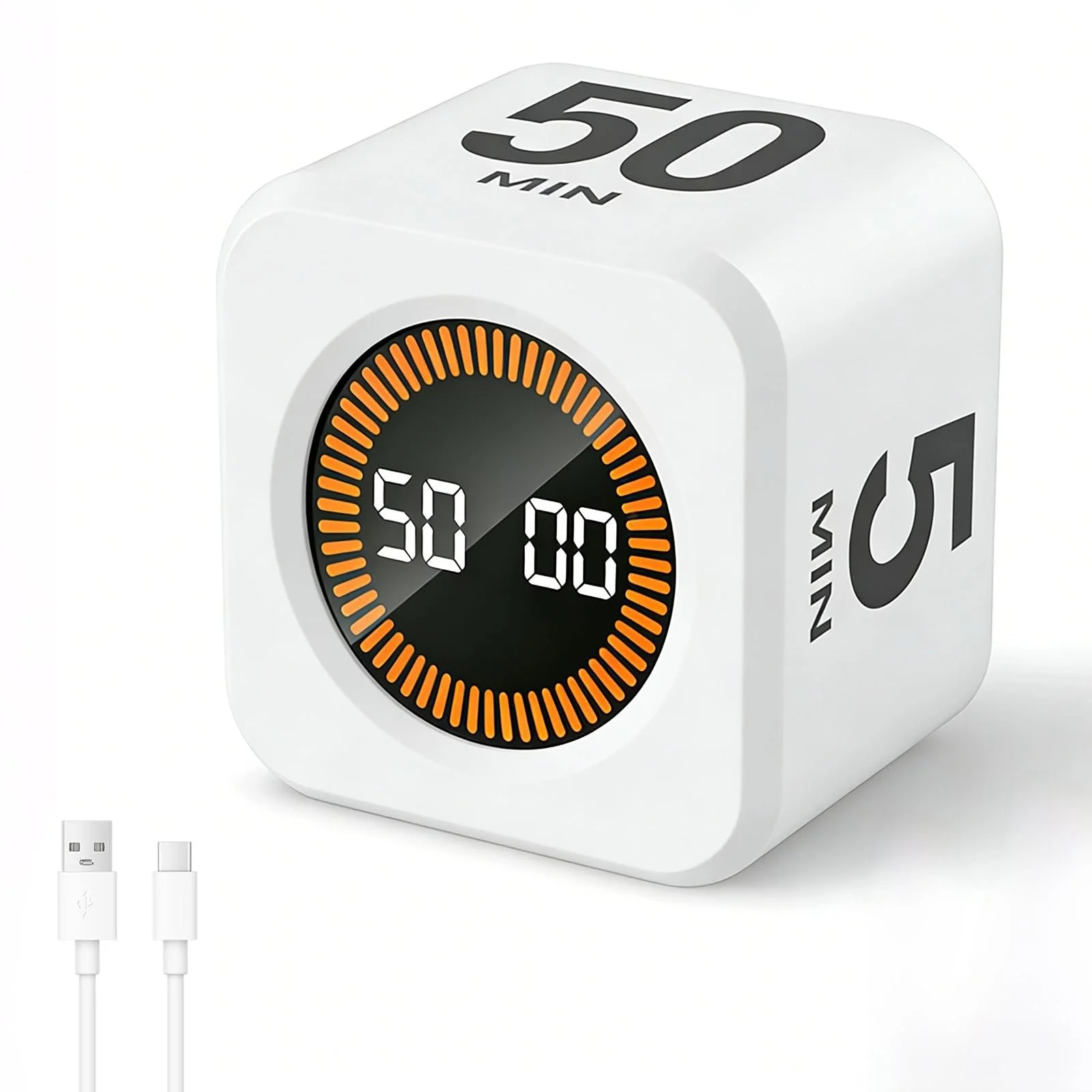 Кухонный таймер Cube Visual Rotating 5/10/25/50 мин USB C White, фото №1