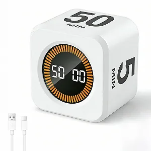 Купить Кухонный таймер Cube Visual Rotating 5/10/25/50 мин USB C White - Фото 1 Кухонный таймер Cube Visual Rotating 5/10/25/50 мин USB C White - Фото 1
