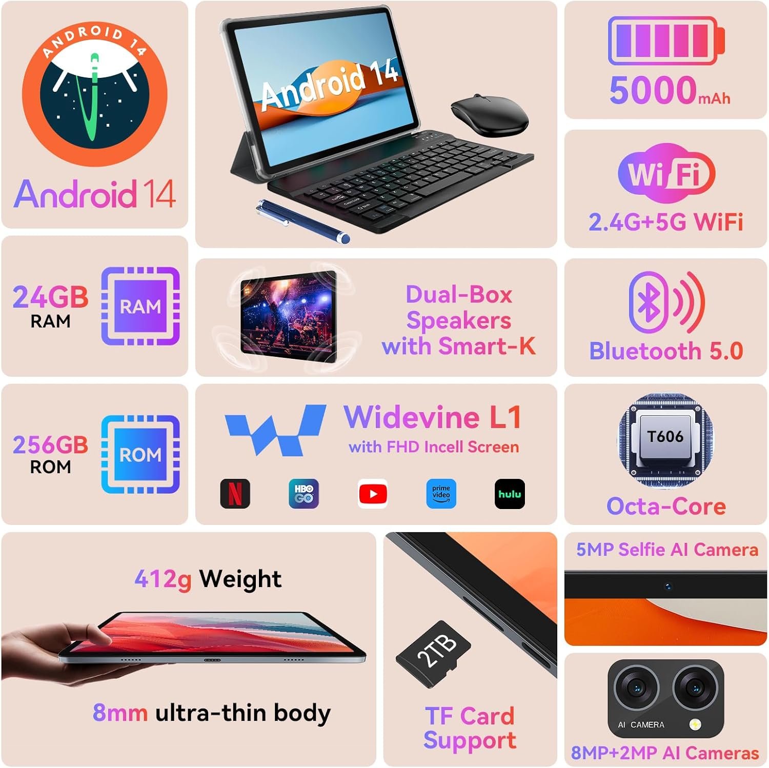 Планшет 10.1" Full HD BESTTAB A20 8+16/256Gb 8 ядер Android 14 5000 mAh Серый, фото №4