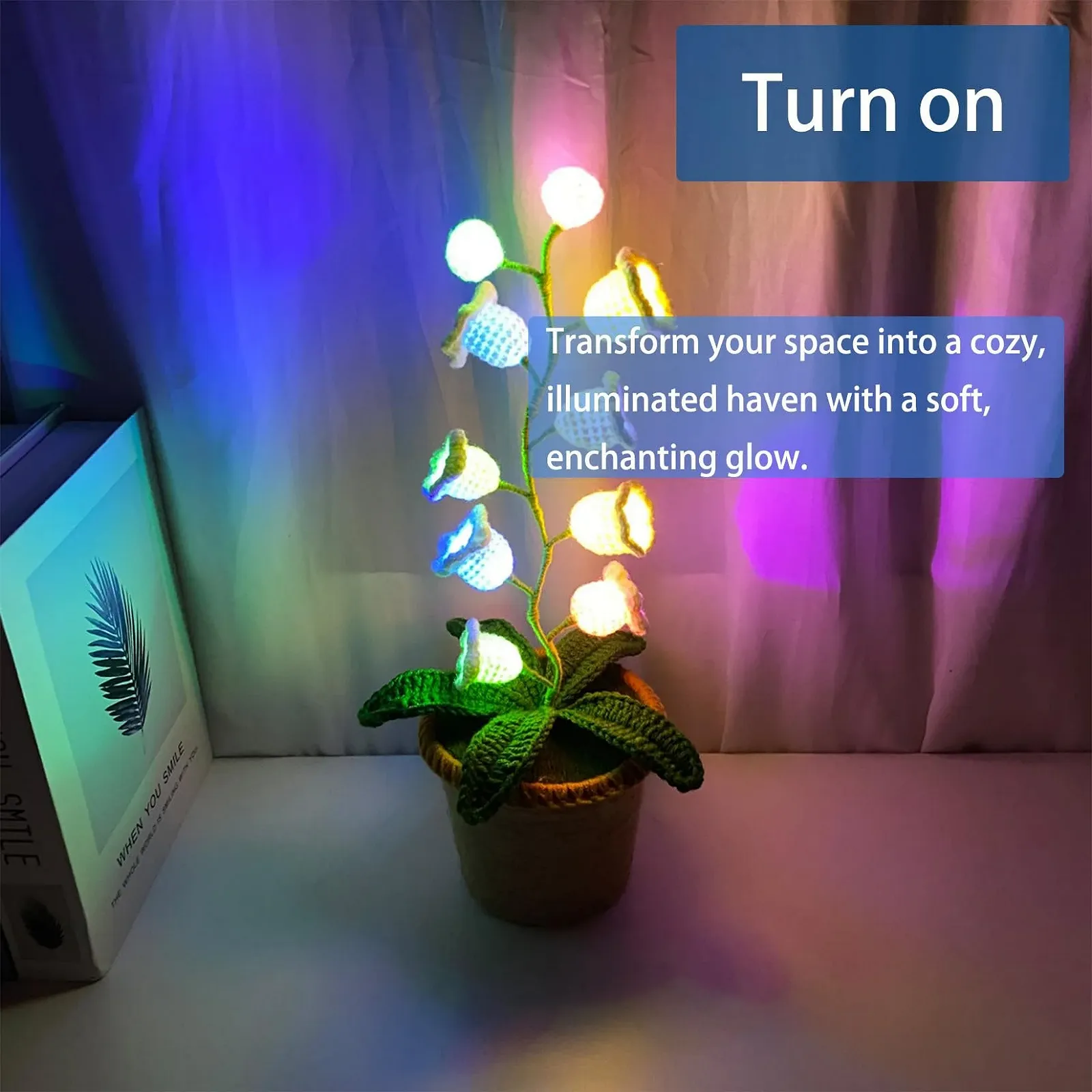 Нічник Конвалія в'язаний гачком світлодіодний бездротовий великий Різнокольоровий, фото №2