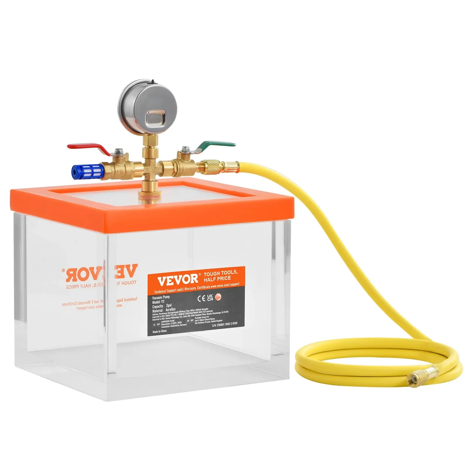 Вакуумна камера VEVOR Y2 / 7.5 л / Акрилова / Оранжева, фото №3 Вакуумна камера VEVOR Y2 / 7.5 л / Акрилова / Оранжева, фото №3