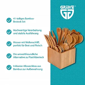 Набір столового приладдя GRÄWE, 41 предмет для 10 осіб, дерев'яне столове приладдя в бамбуковій коробці, екологічно чисте, біорозкладне ціна на synthetic.ua - Фото 1 Набір столового приладдя GRÄWE, 41 предмет для 10 осіб, дерев'яне столове приладдя в бамбуковій коробці, екологічно чисте, біорозкладне synthetic.ua - Фото 1
