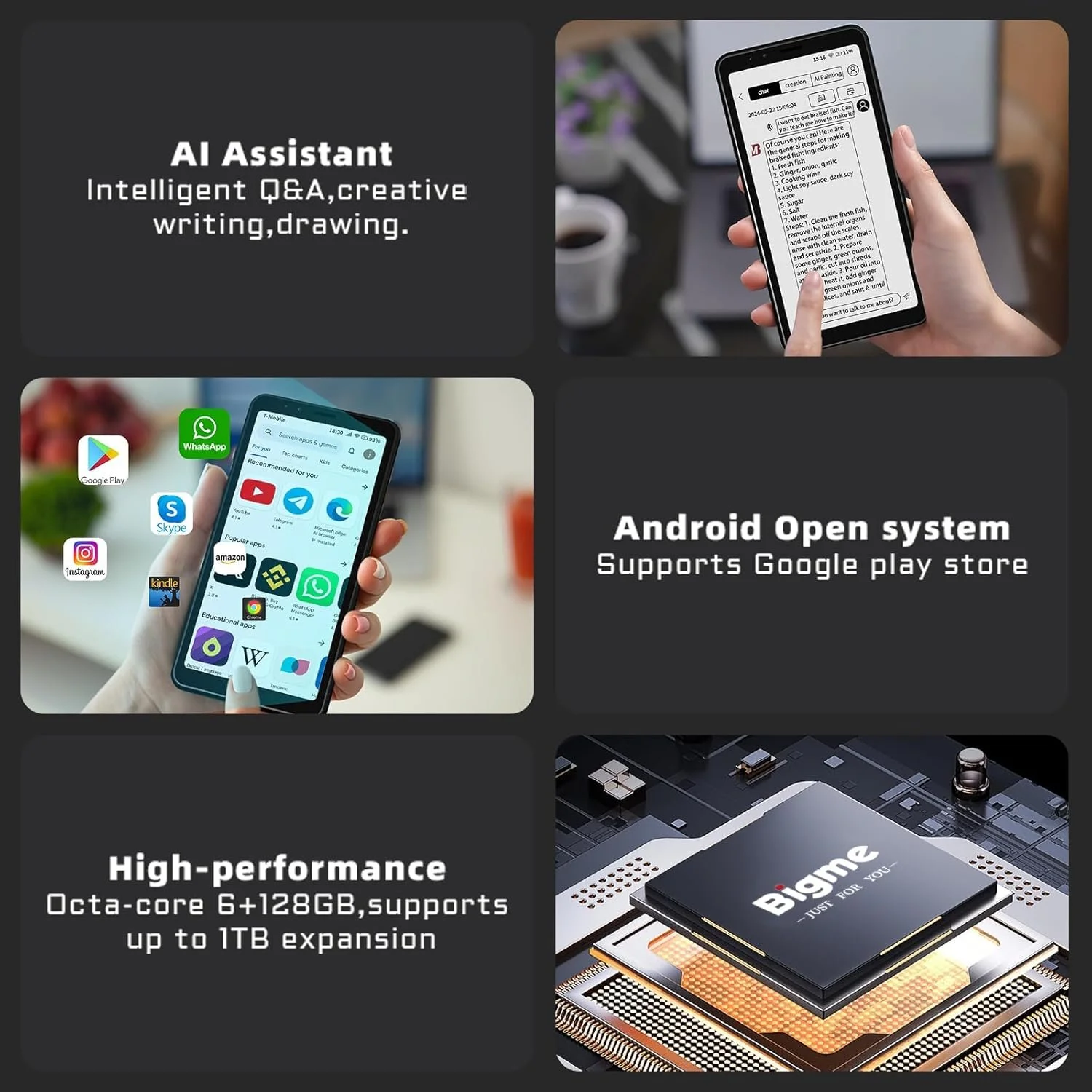 Електронна книга у форматі смартфона 5.84" Bigme HiBreak 6/128 ГБ 4G 1Sim Android 11 Wi-Fi Bluetooth  Кольоровий сенсорний E-Ink екран (1440 × 720) До декількох днів у режимі читання (залежить від використання 4G) Чорний, фото №3